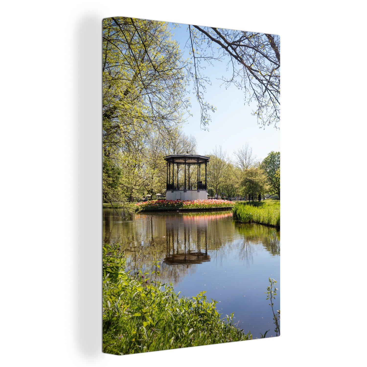 OneMillionCanvasses® Leinwandbild Pavillon im Teich im Vondelpark in Amsterdam, (1 St), Leinwandbild fertig bespannt inkl. Zackenaufhänger, Gemälde, 20x30 cm