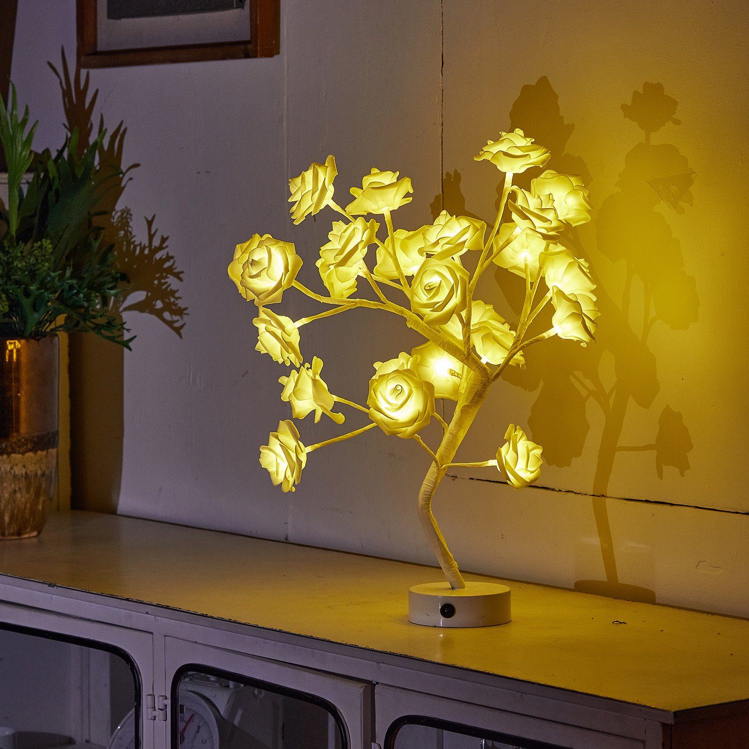 Rosnek LED Tischleuchte LED Tisch-Bonsai-Baum Nachtlicht, Künstliche Rose Blume, Warmweiß, Home Hochzeit Party Dekor,Valentinstag Geschenk
