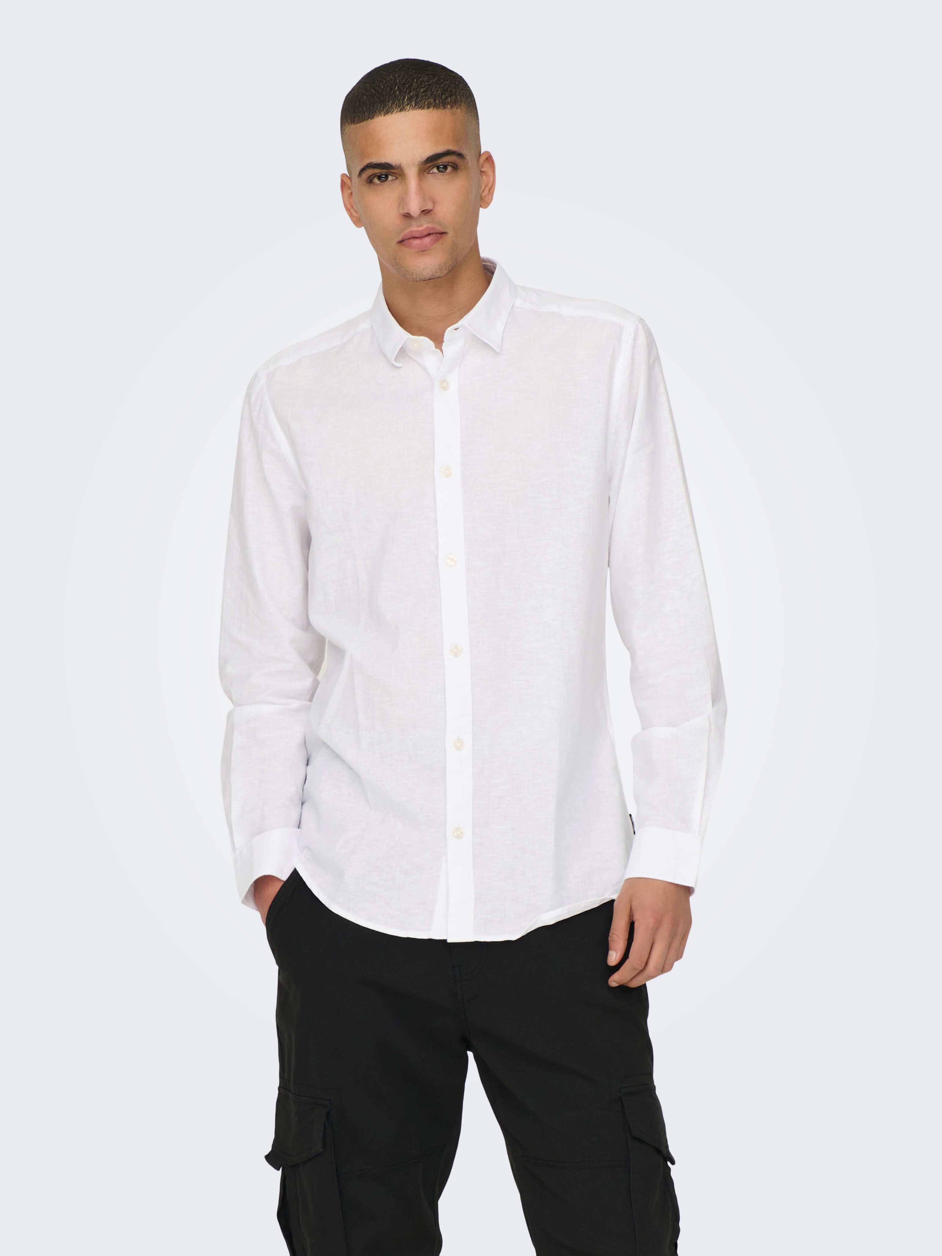 ONLY & SONS Langarmhemd ONSCAIDEN LS SOLID LINEN SHIRT NOOS Baumwollmischung mit Leinen, slim fit