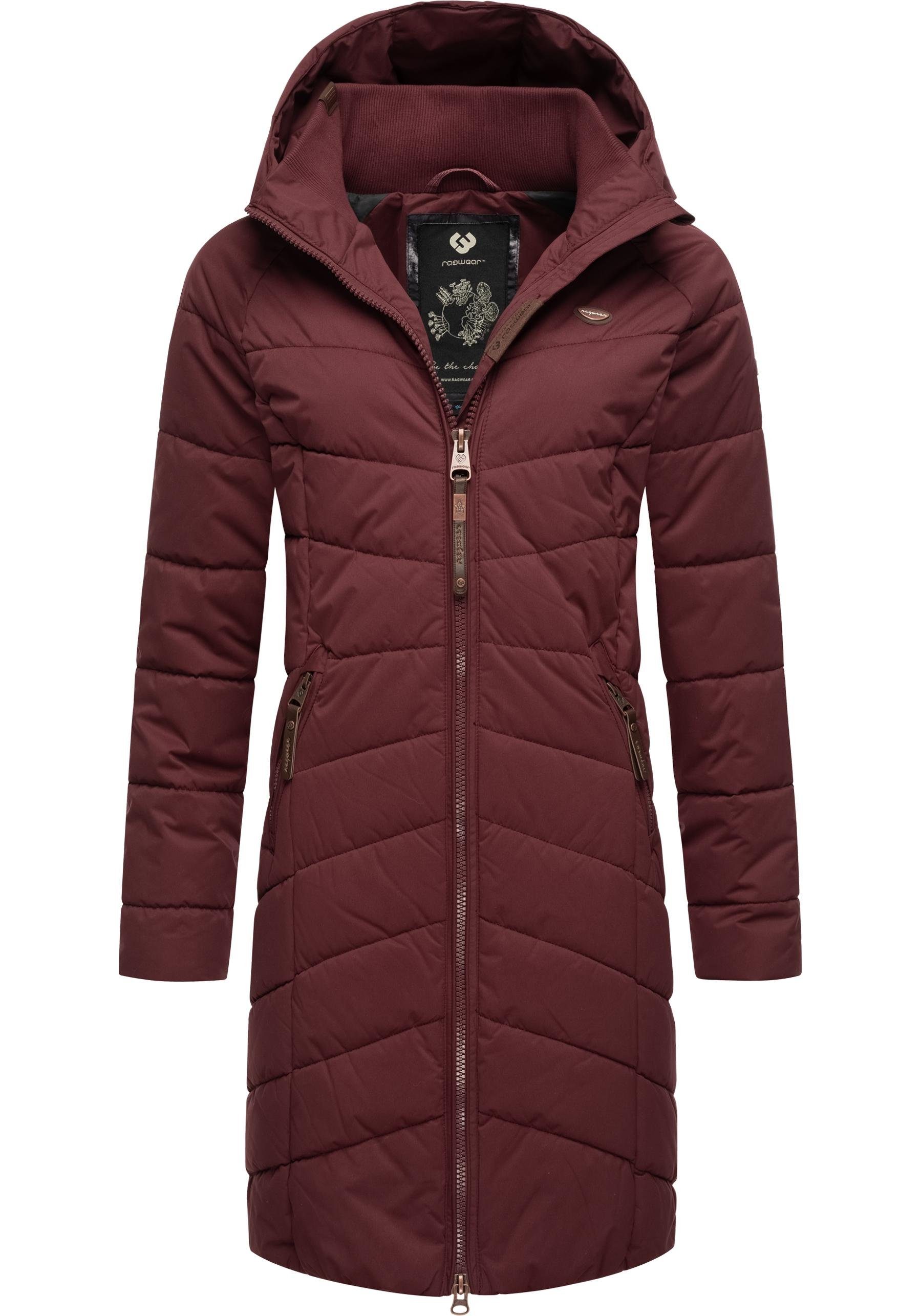 Steppmantel stylischer, gesteppter Kapuze Winterparka cherryrot Coat Ragwear gefütterter mit Dizzie