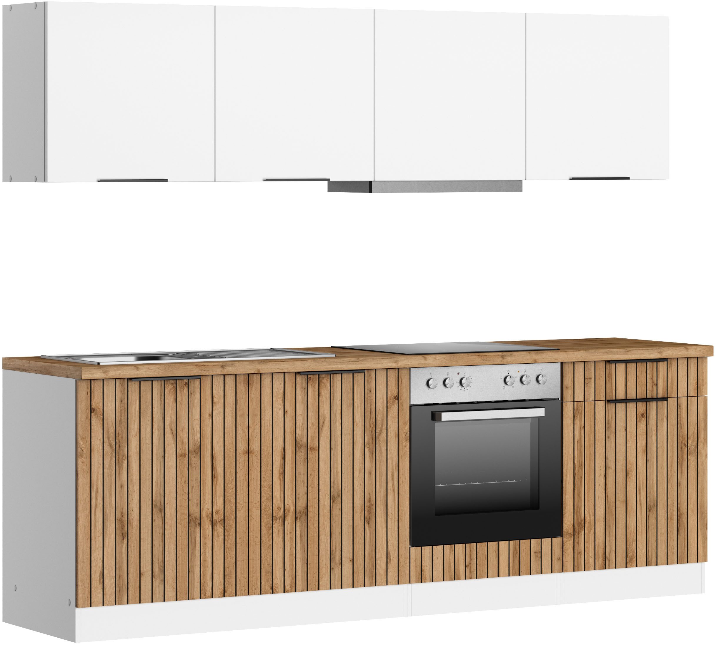 KOCHSTATION Küchenzeile KS-Lagos2, Breite 240 cm, wahlweise mit E-Geräten, mit 38mm starker Arbeitsplatte