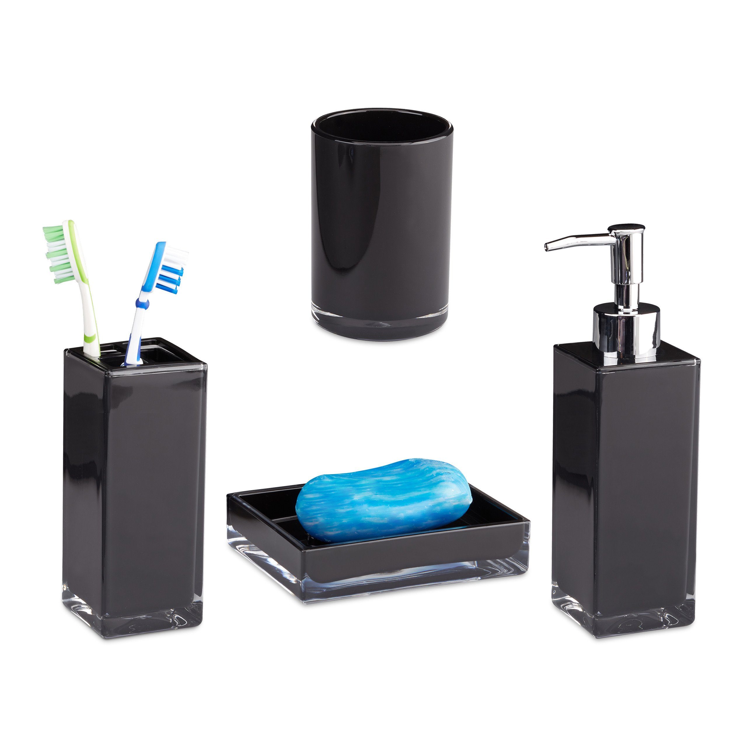 relaxdays Badezimmer-Set Badaccessoires Set 4-teilig, Schwarz