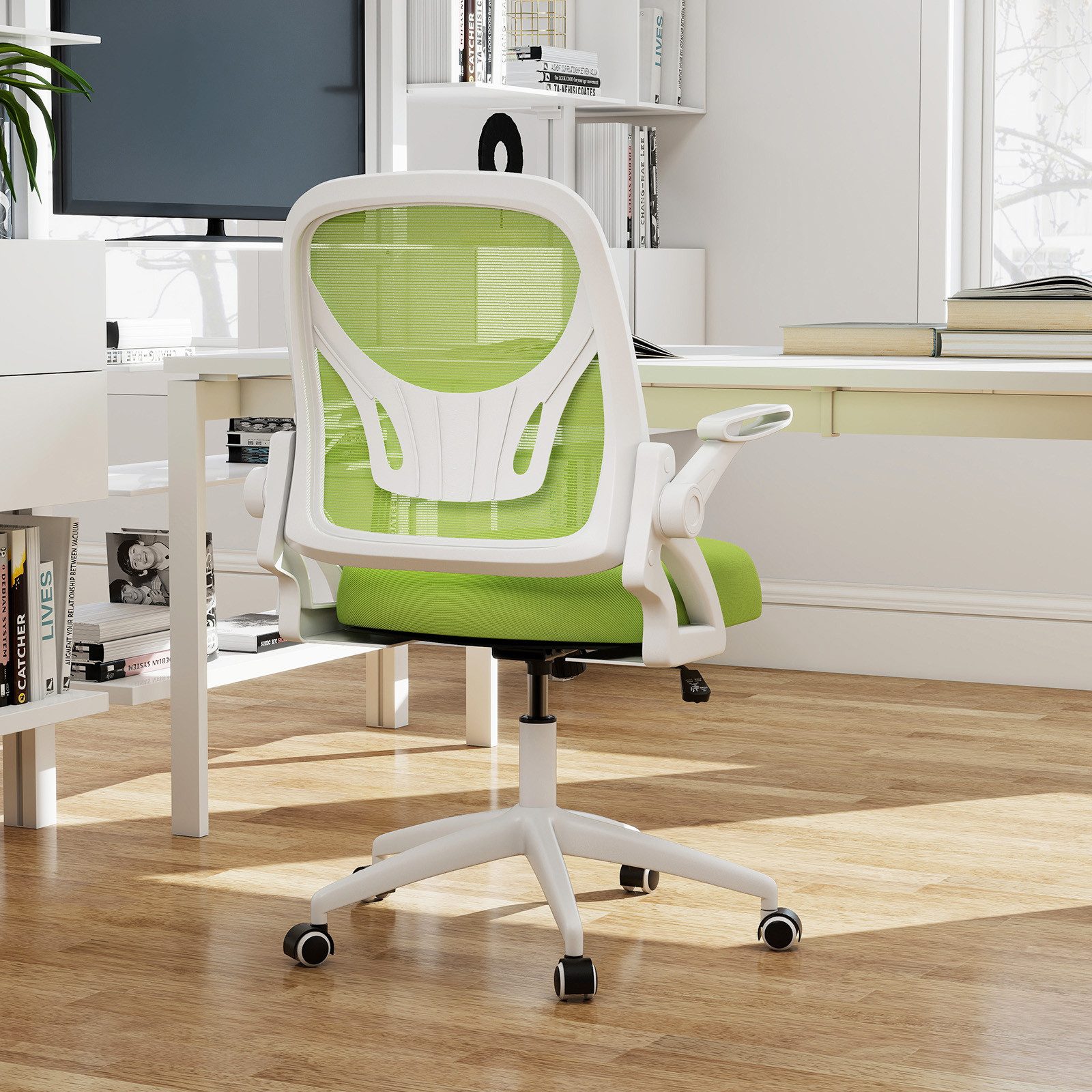 COSTWAY Bürostuhl, Ergonomischer Drehstuhl mit hochklappbaren Armlehnen