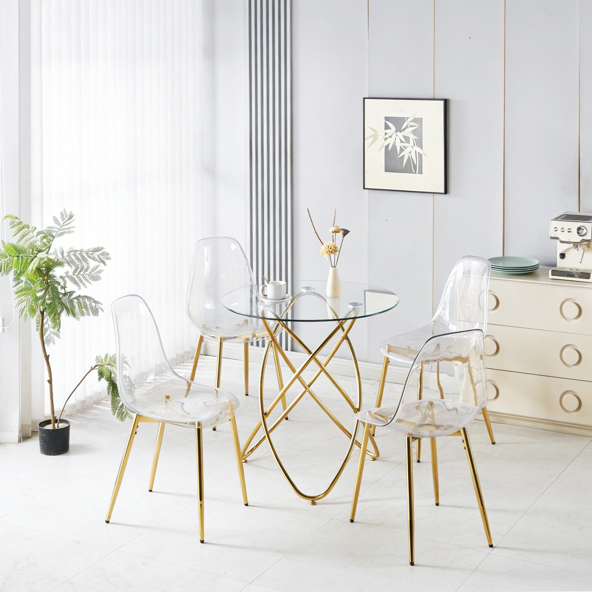 Celya Essgruppe 5-teiliges Modernes Design, (1 Tisch und 4 Stühle, Hochlehnen), harmonisch in Esszimmer, Wohnbereich oder Schlafzimmer ein