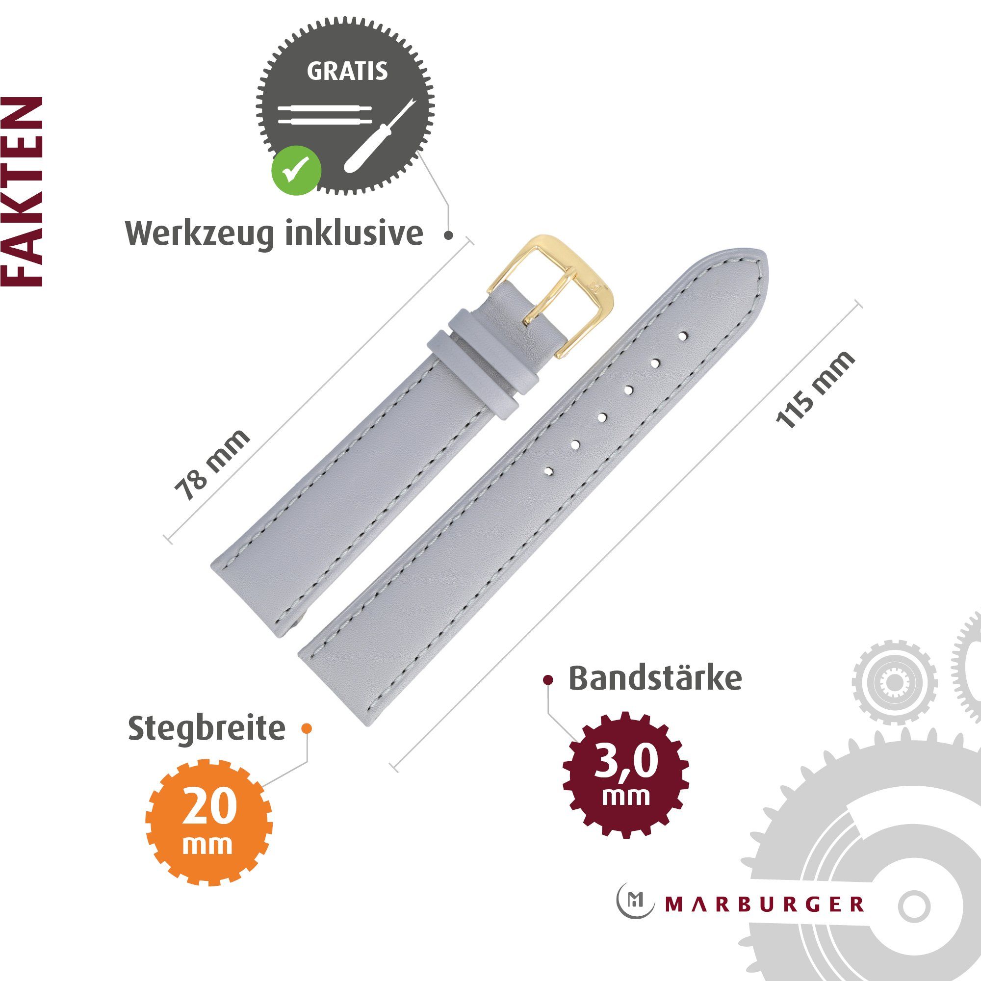MARBURGER Uhrenarmband 20mm Leder