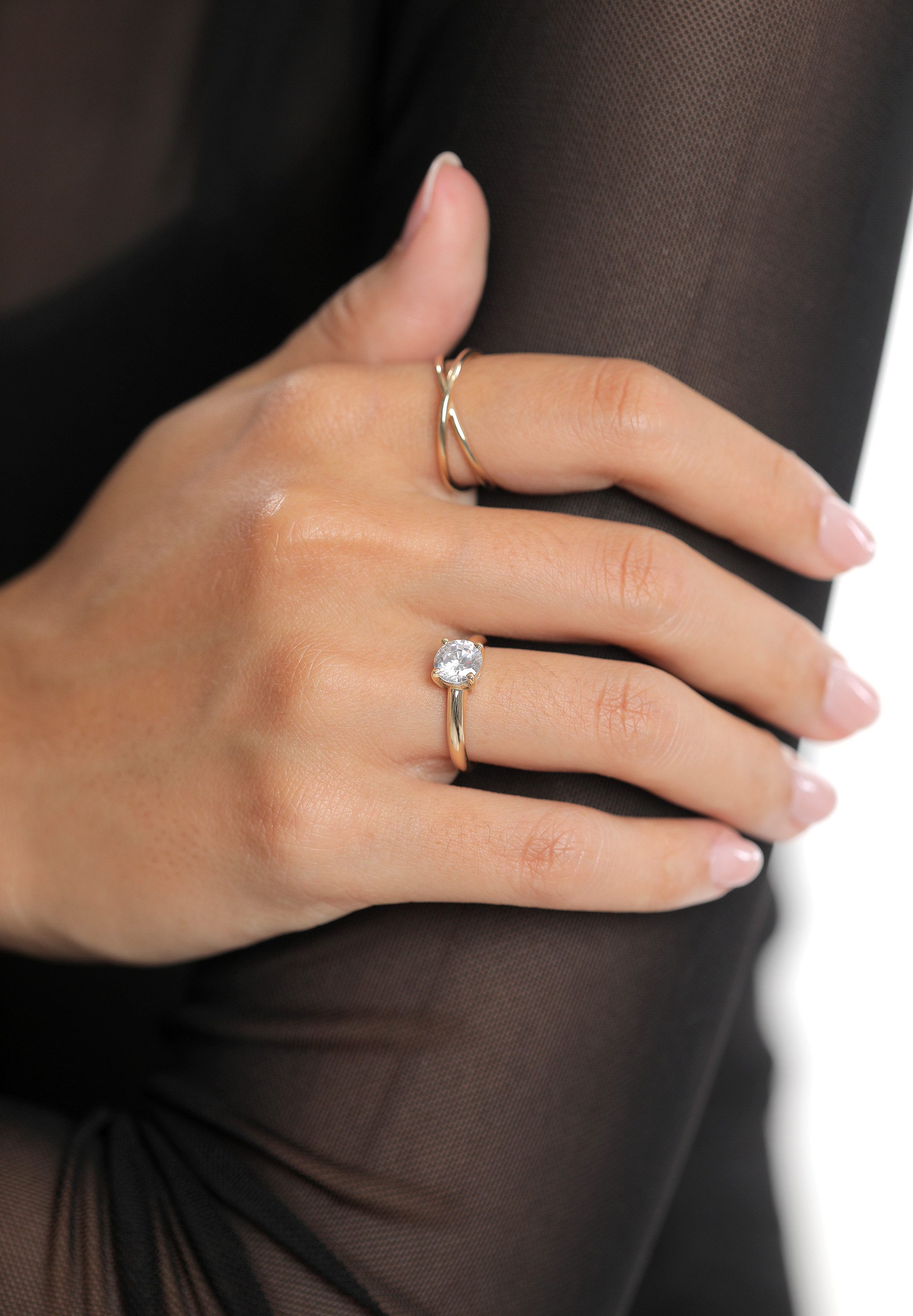 Elli Premium Fingerring Solitär Zirkonia Weiß 375 Gelbgold
