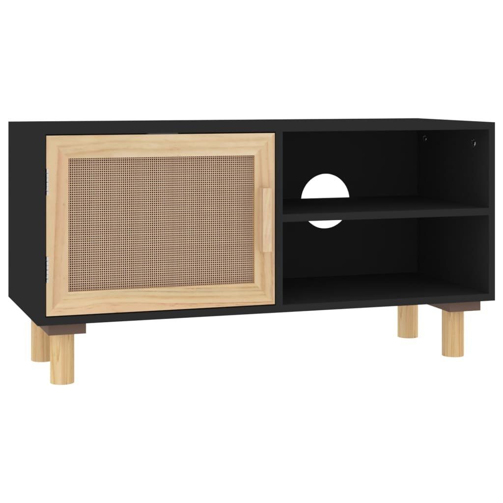 furnicato Kiefer Schwarz cm TV-Schrank 80x30x40 Natur-Rattan Massivholz