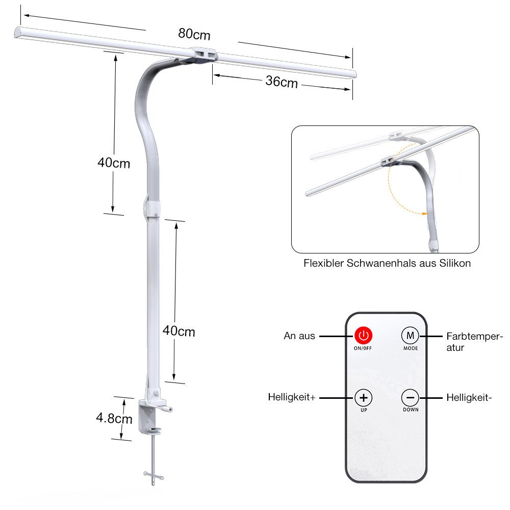 MUPOO LED Schreibtischlampe Doppelkopf Schreibtischlampe klemmbar,Schwanenh günstig online kaufen