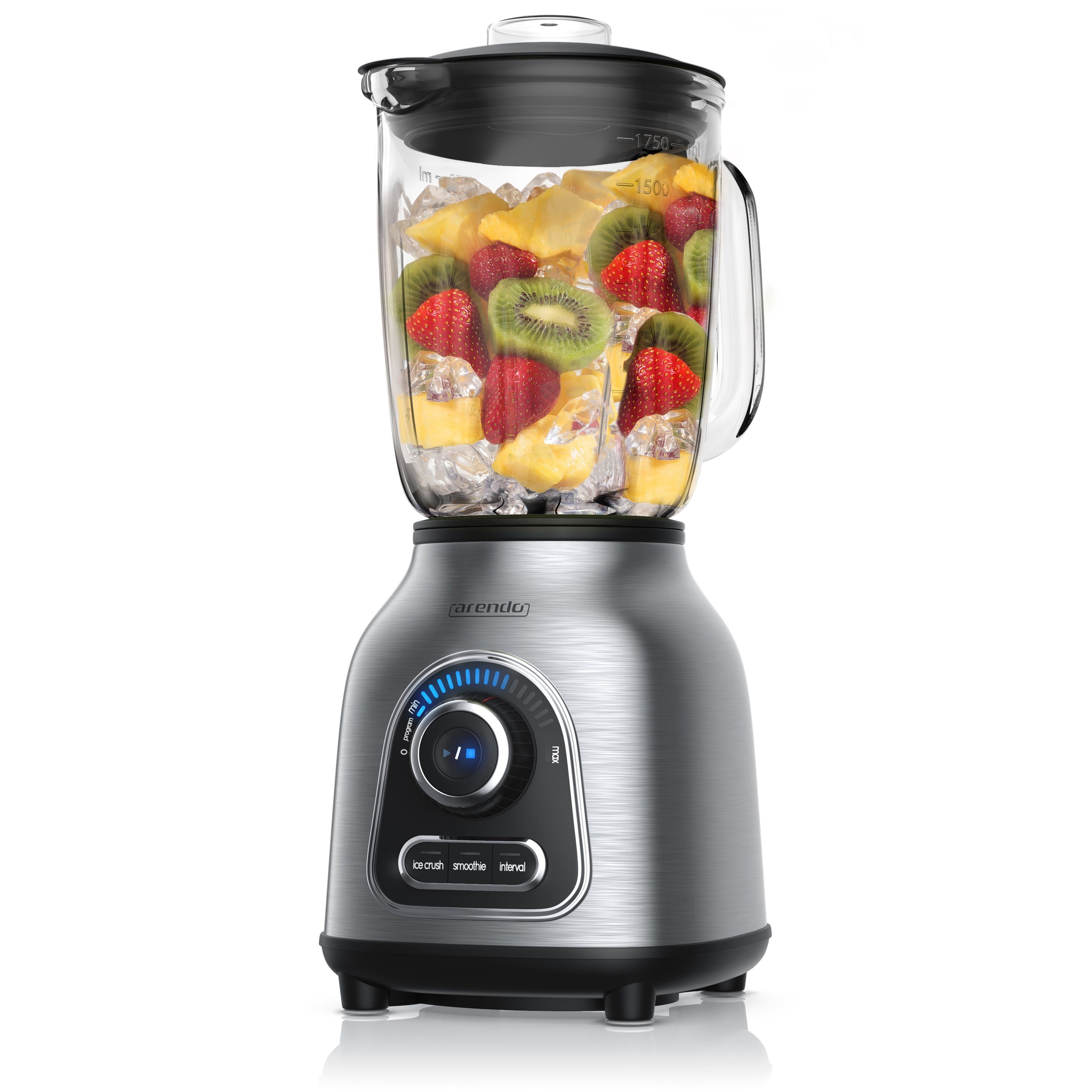 Arendo Standmixer Edelstahl Power Миксер, 1,75l Glasbehälter, Blender, Hochleistungsmixer, 1400 W, Edelstahlmesser, 10 Leistungsstufen, Impulsfunktion, Blender