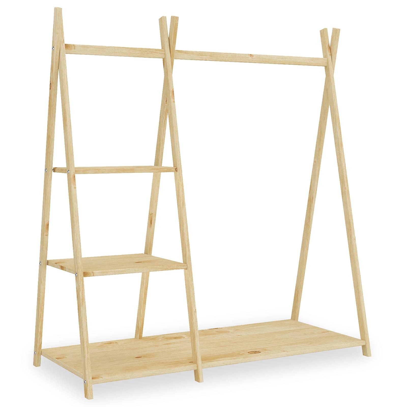 IDIMEX Kinderkleiderschrank LOTTE Kinderzimmer Garderobe mit 4 Ablageböden freistehend Holz natur