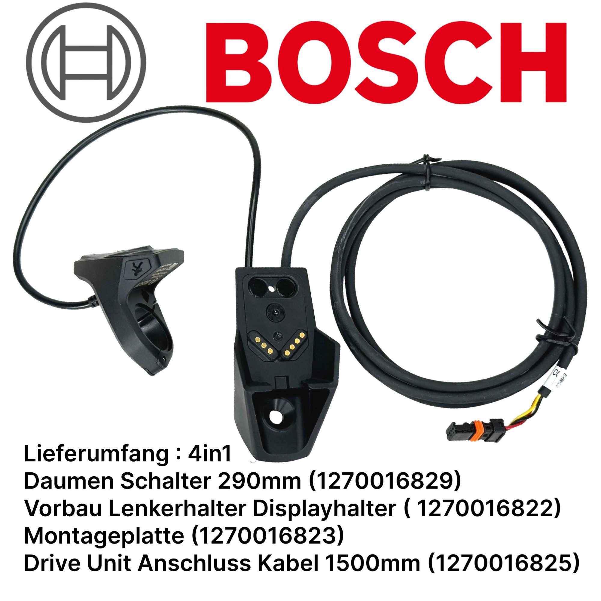 BOSCH Fahrradkurbel Bosch KIOX Displayhalter +,E-Bike Bedienheinheit Daumen Taster 1500mm