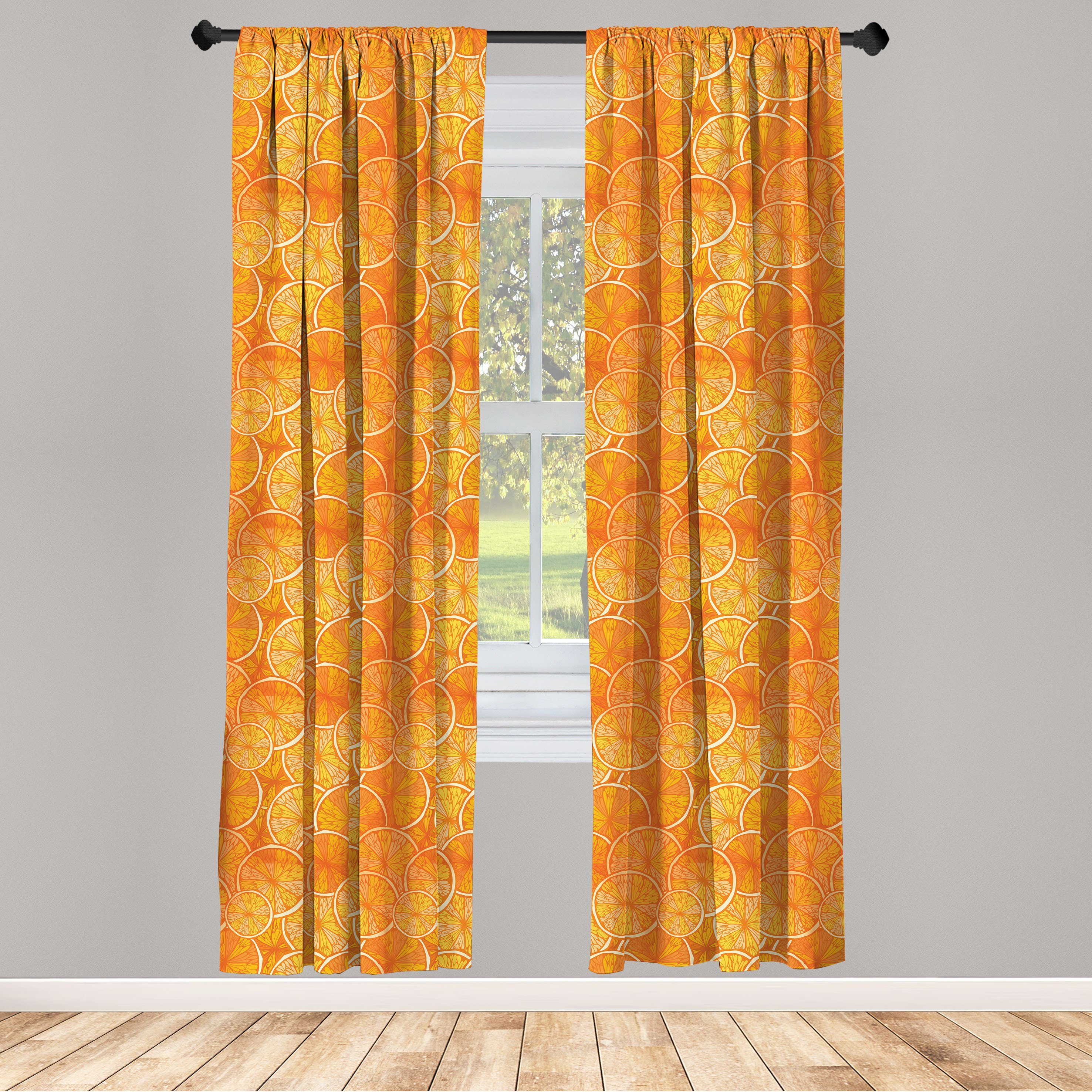 Gardine Vorhang für Wohnzimmer Schlafzimmer Dekor, Abakuhaus, Microfaser, Mandarine Runde Scheibe Orangen