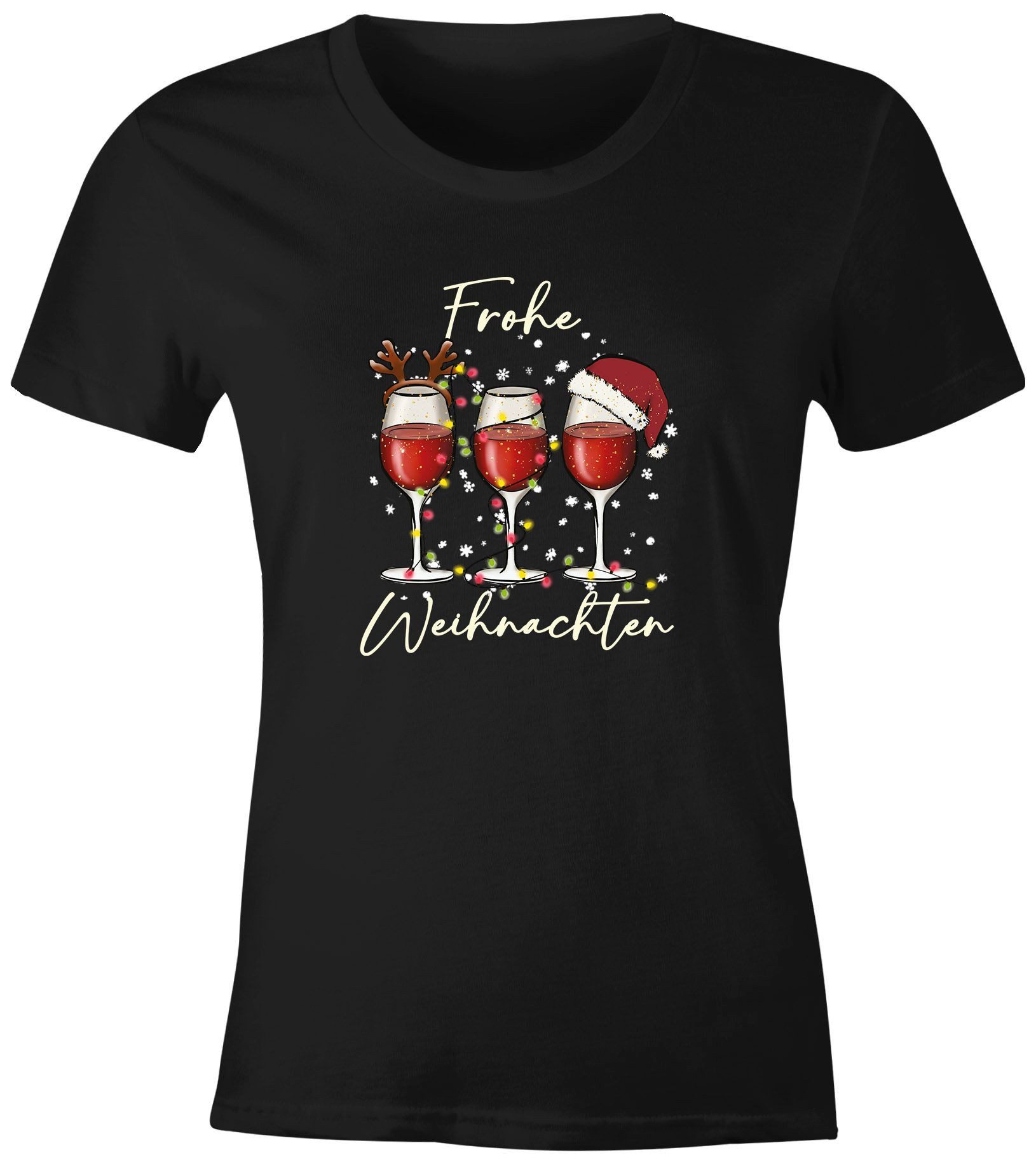 Print-Shirt Weihnachtsshirt Damen Spruch T-Shirt Weihnachten Weingläser Lustig