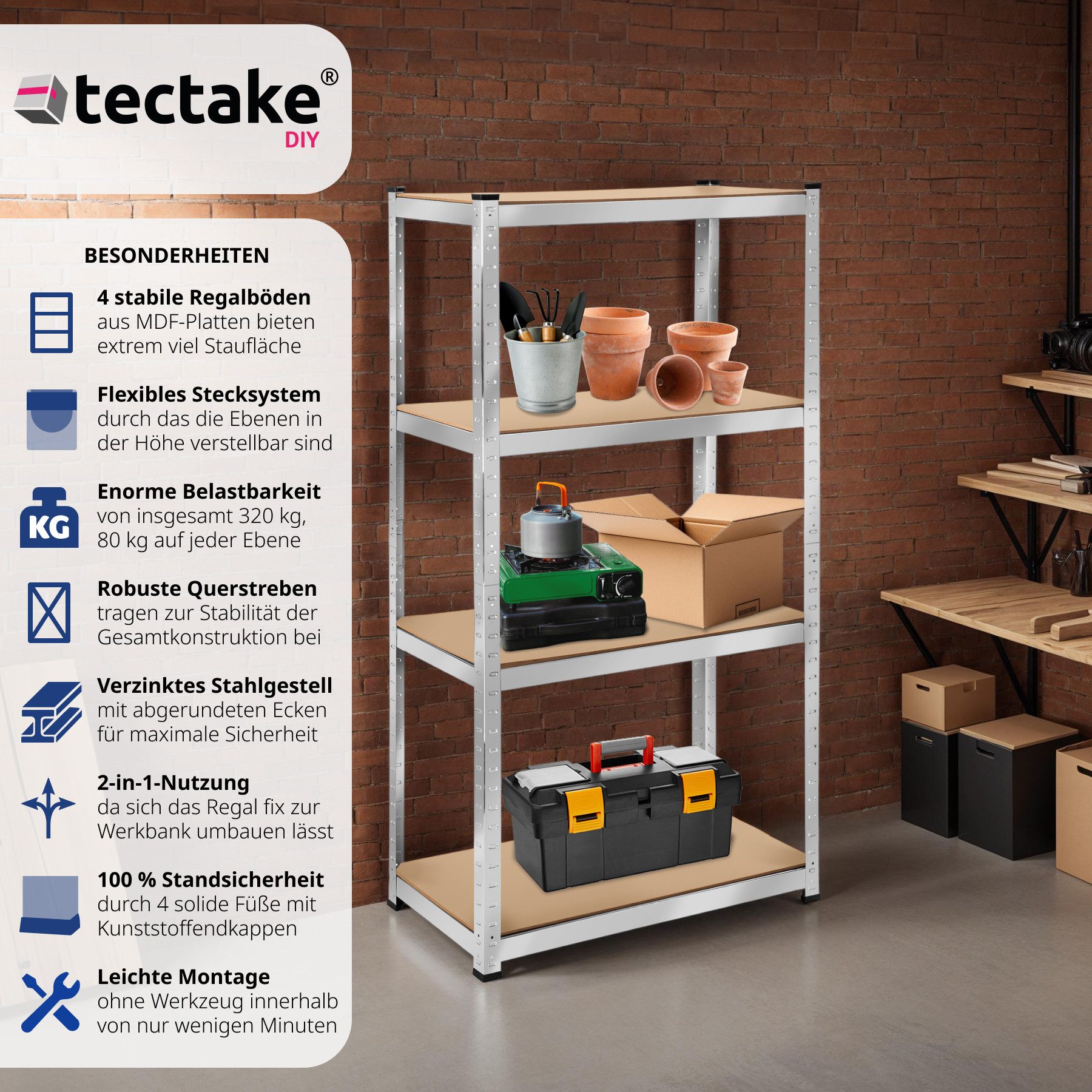 tectake Schwerlastregal, Komplett-Set, Stabil günstig online kaufen