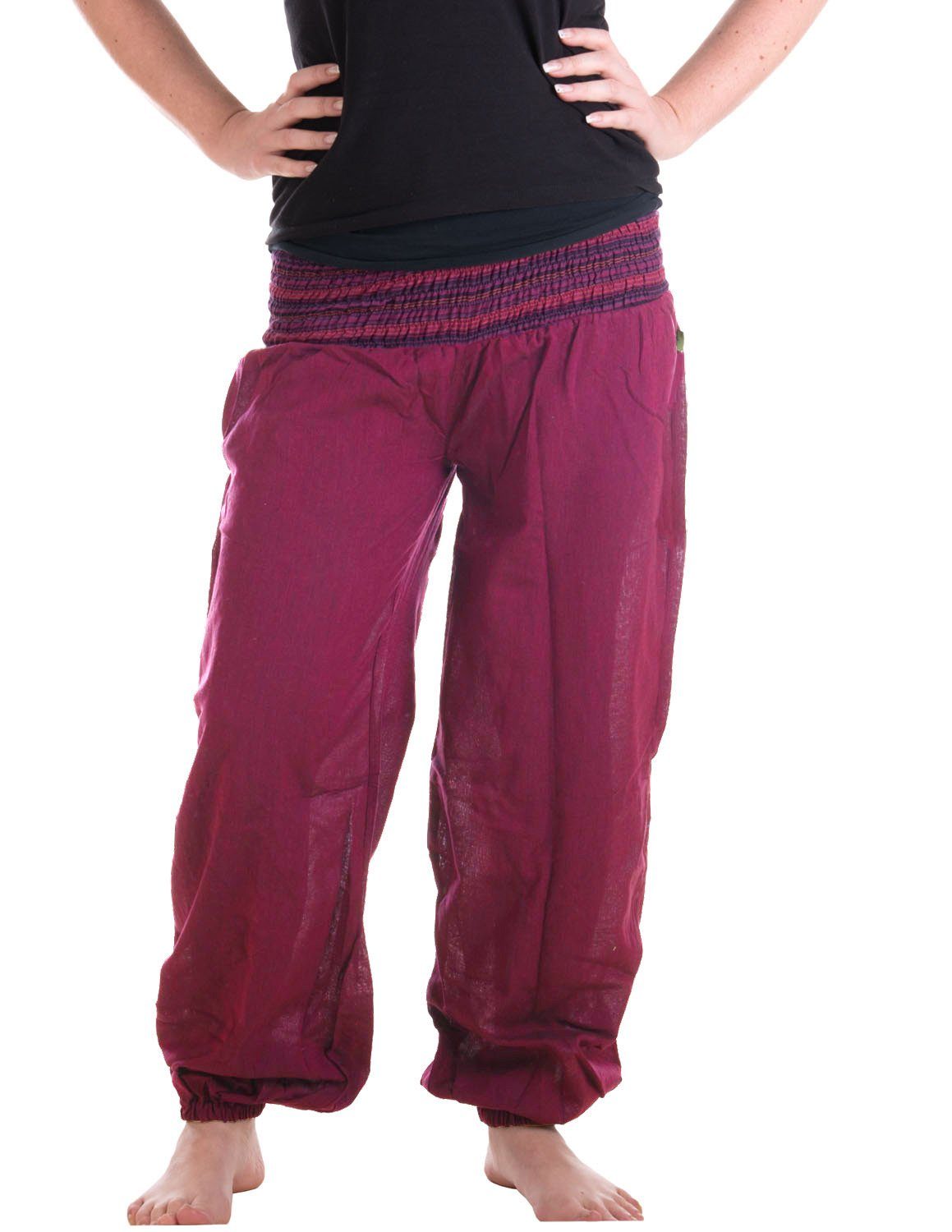 Vishes Haremshose Chino Haremshose mit super elastischem Bund Pumphose, Pluderhose mit handewebtem Stoff blaurosa