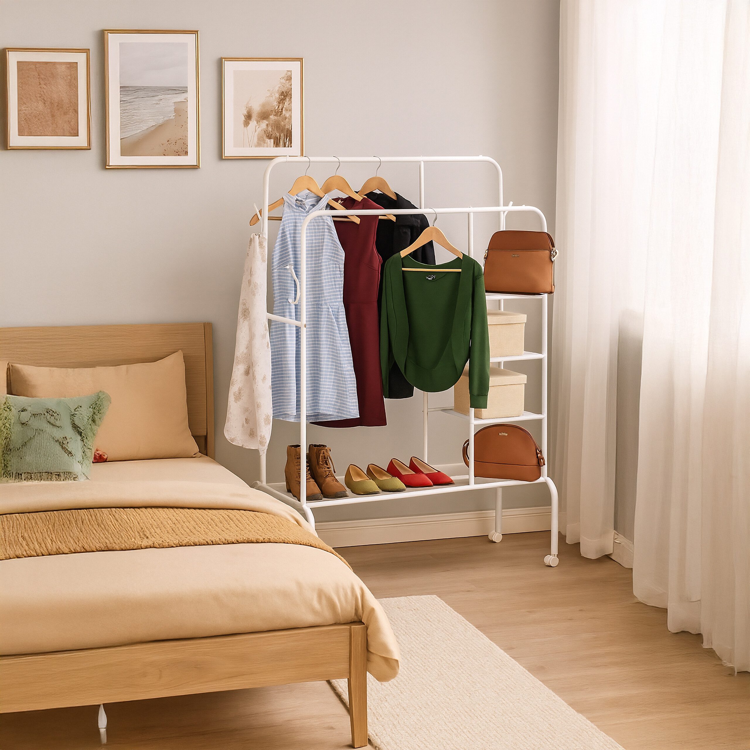 relaxdays Kleiderständer auf Rollen Doppelstange, weiß günstig online kaufen