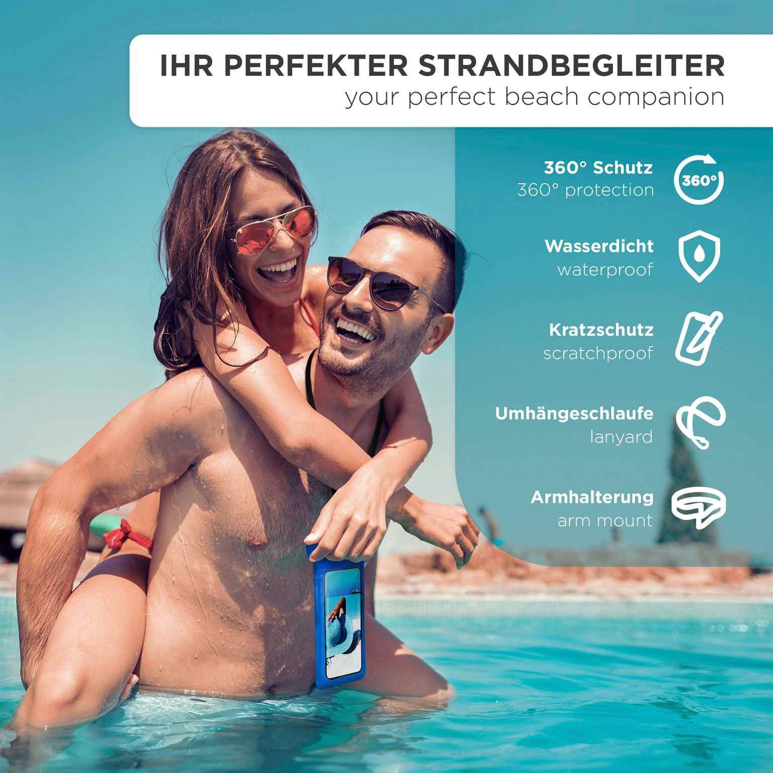 ONEFLOW Handyhülle für iPhone 12 Pro Max Wasserdichte Tasche BeachBag Blau 6,7 Zoll, Hülle mit Touch Kamera Fenster IPX8 Unterwasser-Tasche zum Schwimmen