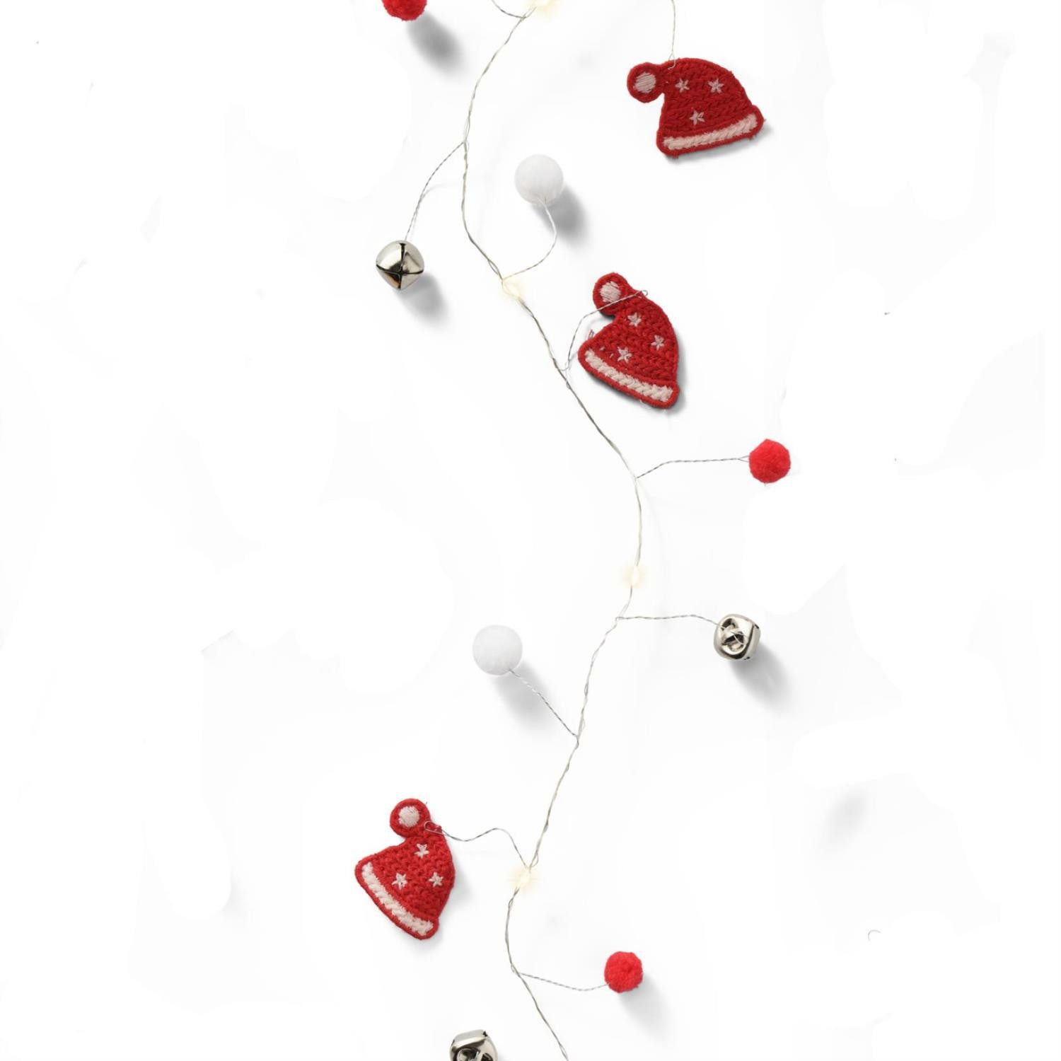 MARELIDA LED-Lichterkette Weihnachtsmütze Zipfelmütze Pompons Glöckchen 1,9m Weihnachtsgirlande, 20-flammig