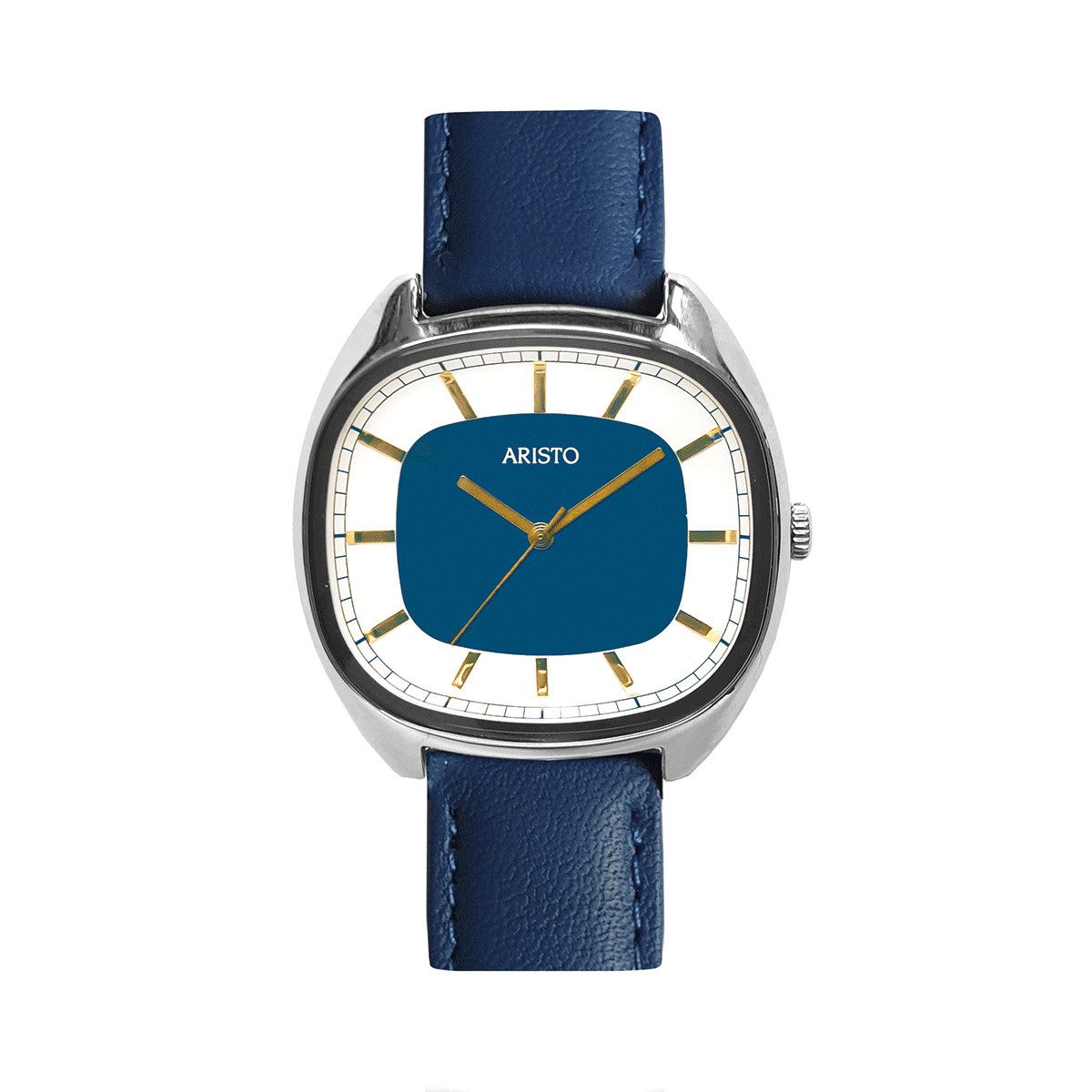 ARISTO Quarzuhr Aristo Unisex Quarz-Armbanduhr - Blaues Lederarmband und poliertes