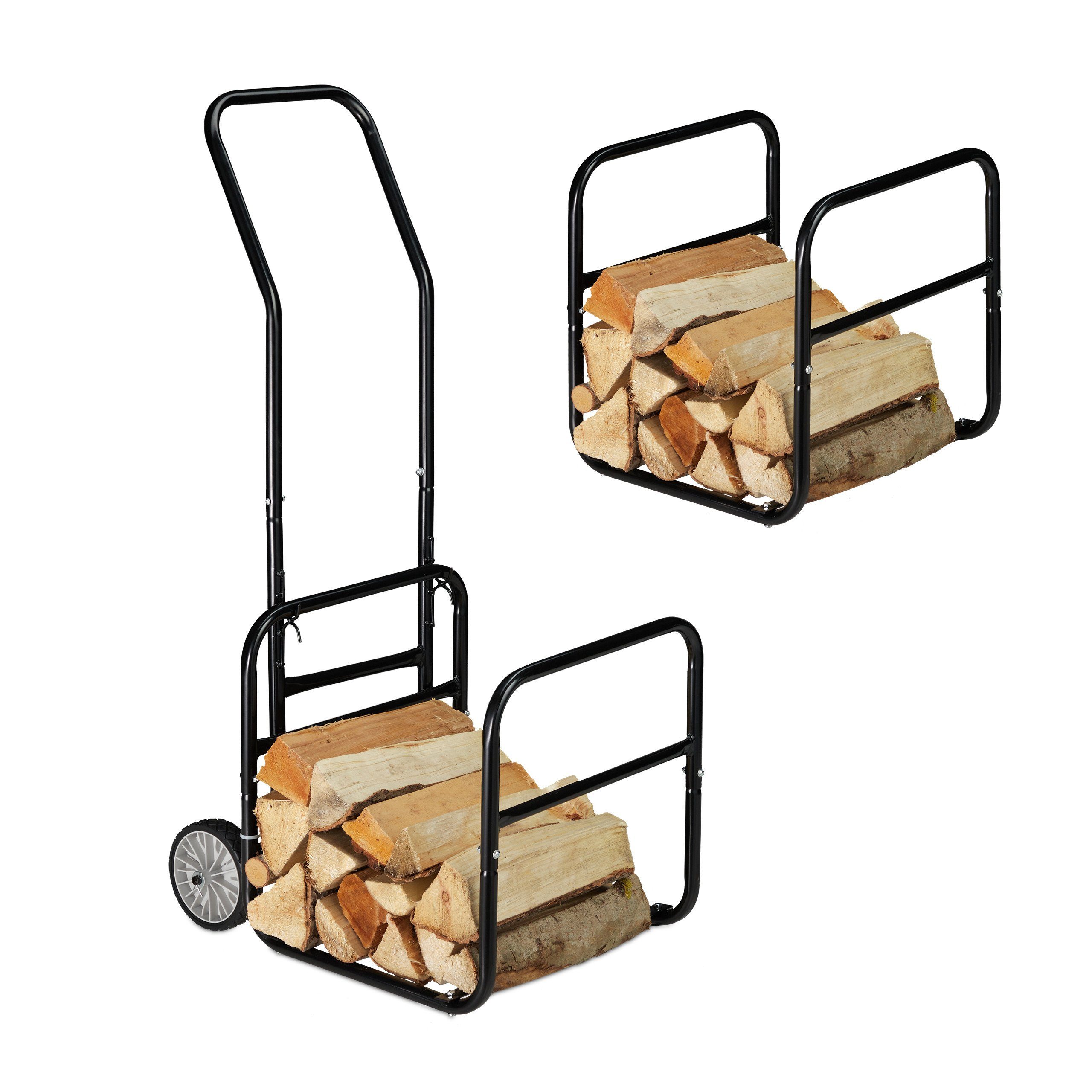 relaxdays Kaminholzkorb Kaminholzwagen mit Holzkorb