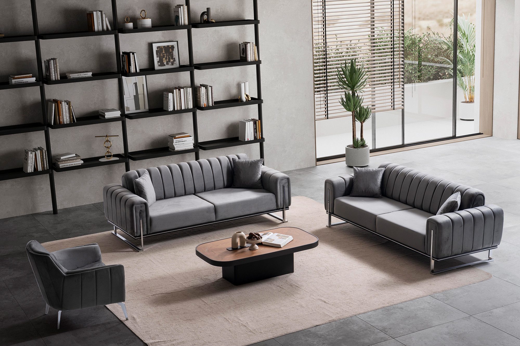 Özberk Sofa Paris Premium, Spar-Set 7 Teile, Wohnlandschaft Sofa Couch Garnitur, Polstergarnitur 3+3+1