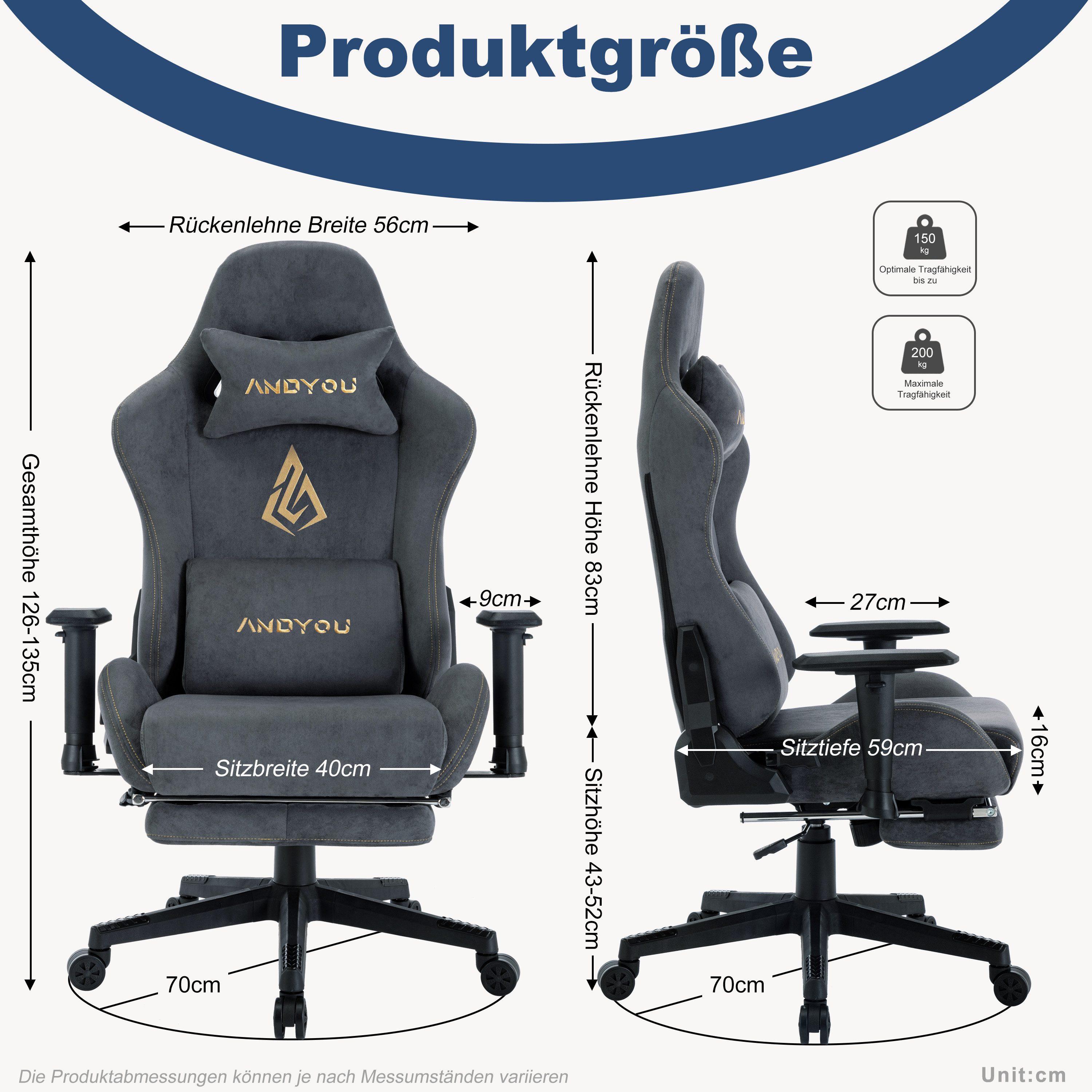 ANDYOU Gaming-Stuhl mit atmungsaktivem Alcantara-Bezug, drehbar, ergonomisc günstig online kaufen