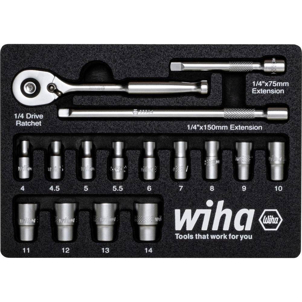 Wiha Bit- und Steckschlüsselset Ratschenschlüssel Set 1/4″ 16-tlg