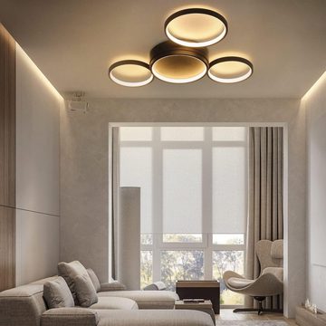 Nettlife LED Deckenleuchte Deckenlampe mit 4 Metall Ringe Dimmbar mit Fernbedienung, Nicht Dimmbar, LED fest integriert, Warmweiß, für Wohnzimmer Küche Schlafzimmer, 29W