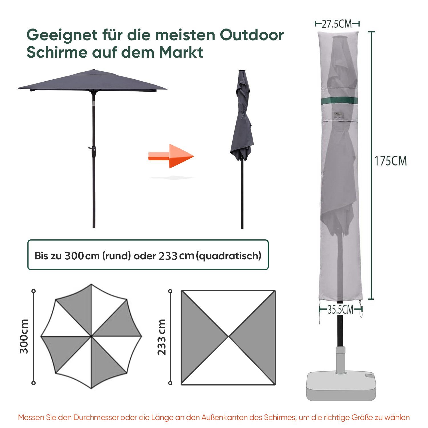 Sekey Sonnenschirm-Schutzhülle Schutzhülle Sonnenschirm Abdeckhaube Plane Ampelschirm L XL XXL XXXL, 160 x 62 cm für 460 x 270 cm Doppelsonnenschirm – Bild 2 von 5