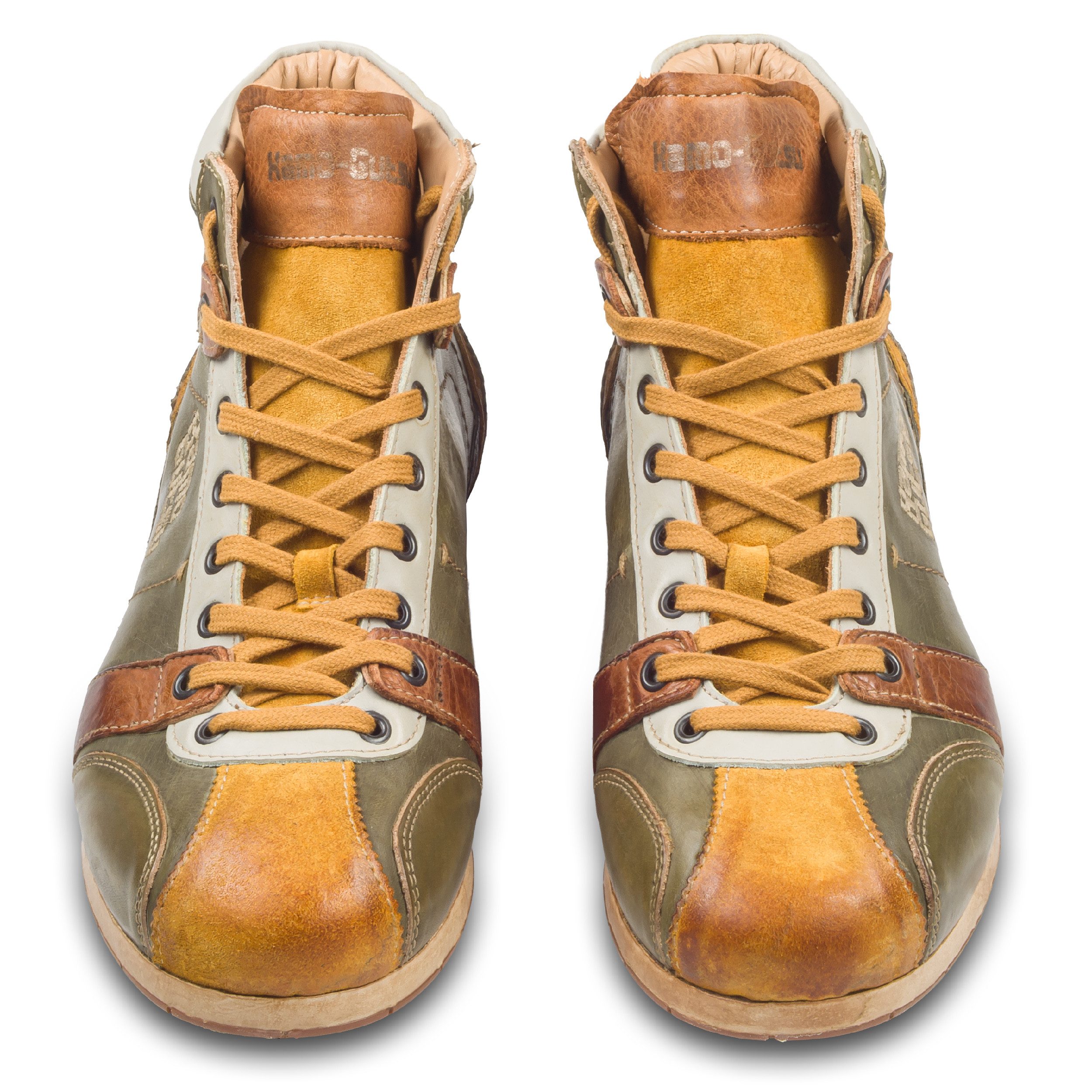 Kamo-Gutsu Herren Sneaker Stiefel Leder grün/gelb günstig online kaufen