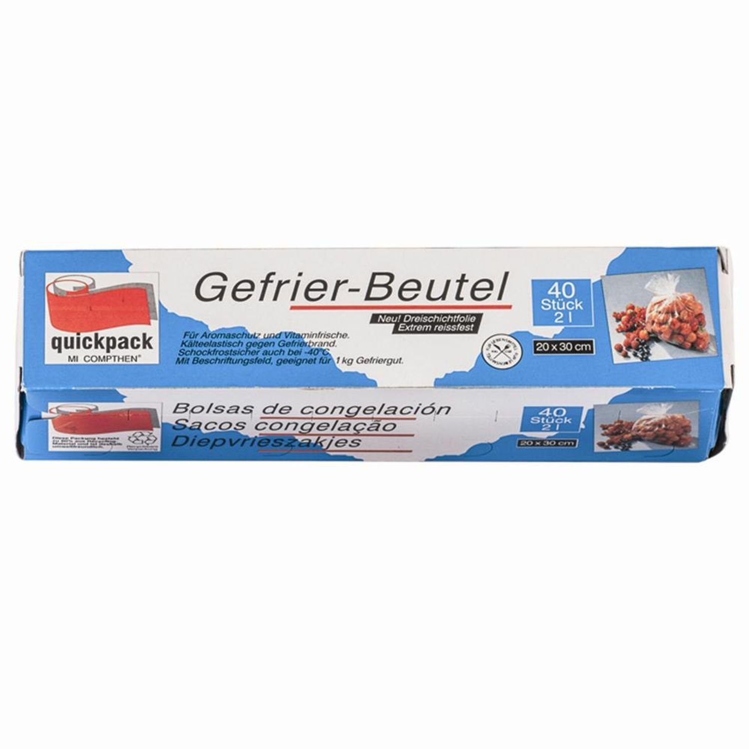 QuickPack Gefrierbeutel 24x Gefrierbeutel 2,0 l, 40 Stück, 20 x 30 cm in Faltschachtel