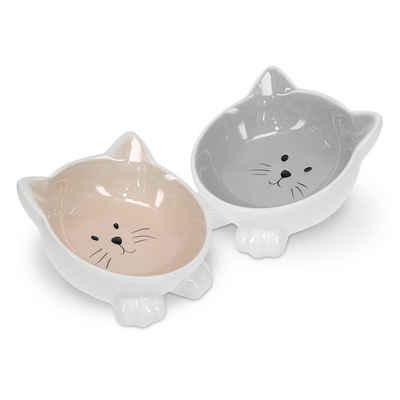 Navaris Napf, 2-teilig für Katzen - 2x Keramik Napf rutschfest - Futternapf Fressnapf Katzennapf spülmaschinenfest - Wasser Nassfutter Trockenfutter