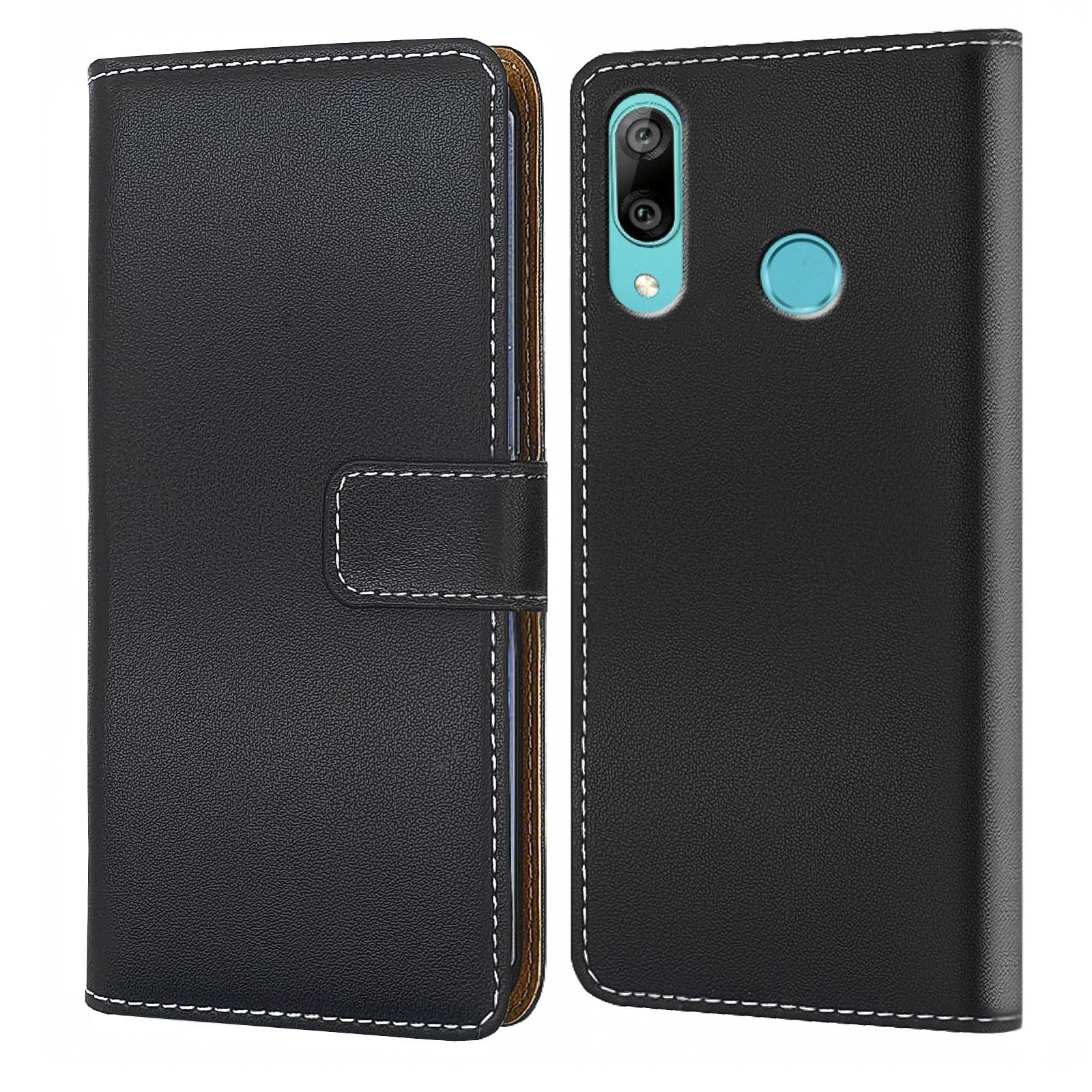 Numerva Handyhülle Bookstyle Etui Handytasche Schutzhülle für Huawei Y6 2019 / Y7 2019, Klapphülle Flip Cover Schwarz