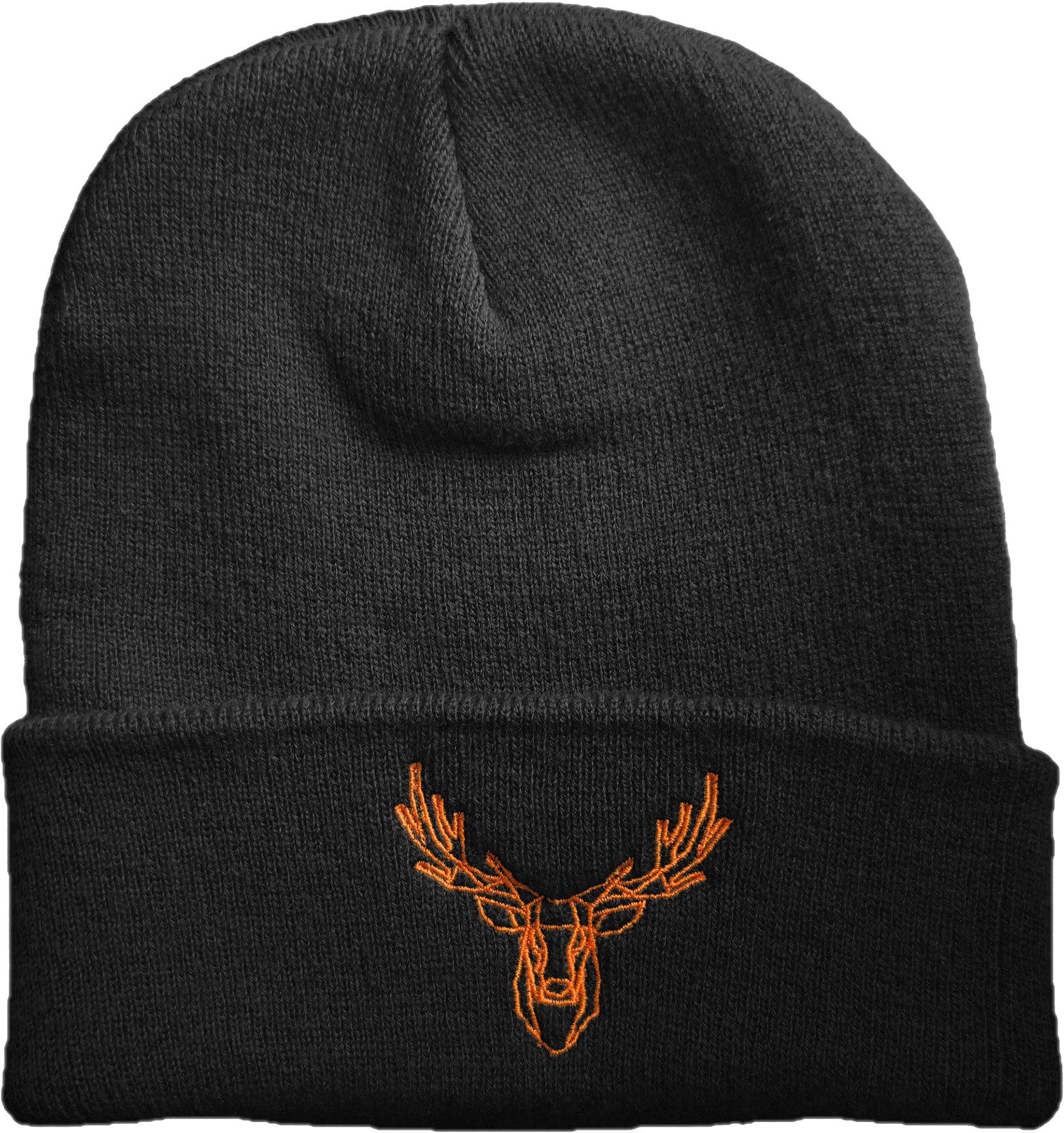 Baddery Beanie Strickmütze: "Polygon Hirsch" - Jäger Förster Wald, hochwertiger doppellagiger Strick, Stick-Motiv, One Size