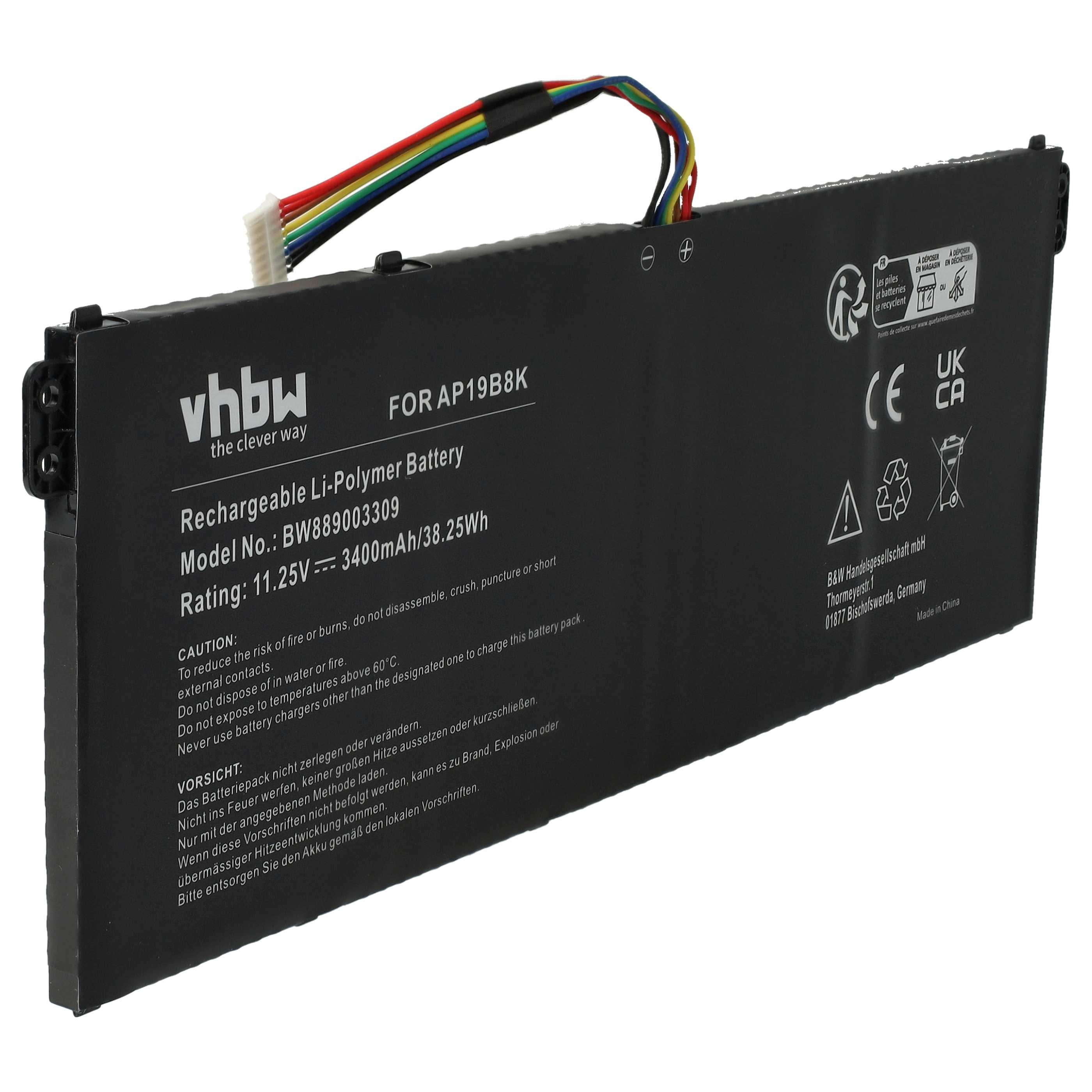 vhbw Akku passend für Acer Aspire 3 A317-52-523U, A317-52-37NL, Laptop-Akku Akku Li-Polymer 3400 mAh (11,25 V), Leistungsfähiger Austausch-Akku für Notebook, Wiederaufladbar, Jede