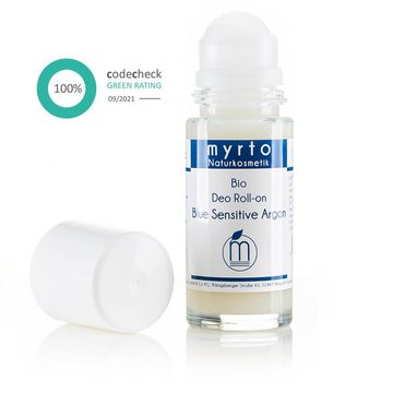 myrto Naturkosmetik Körperpflegemittel Bio Deo Roll-on Blue Sensitive Argan - aluminiumfrei & alkoholfrei, ohne Duftstoffe, für sehr empfindliche Haut, ohne Aluminium & Alkohol