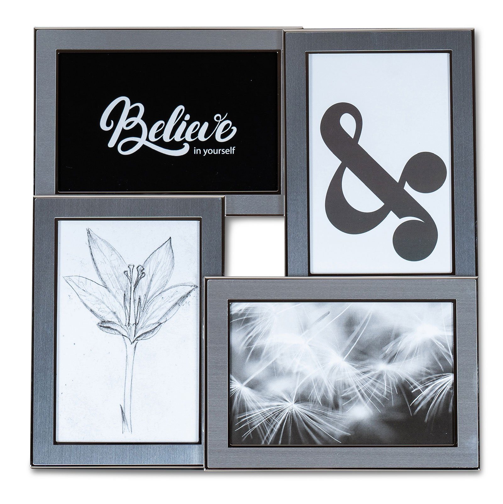 Levandeo® Bilderrahmen, Fotoaufsteller 4 Fotos Silber Tischgalerie Fotorahmen Bilderrahmen