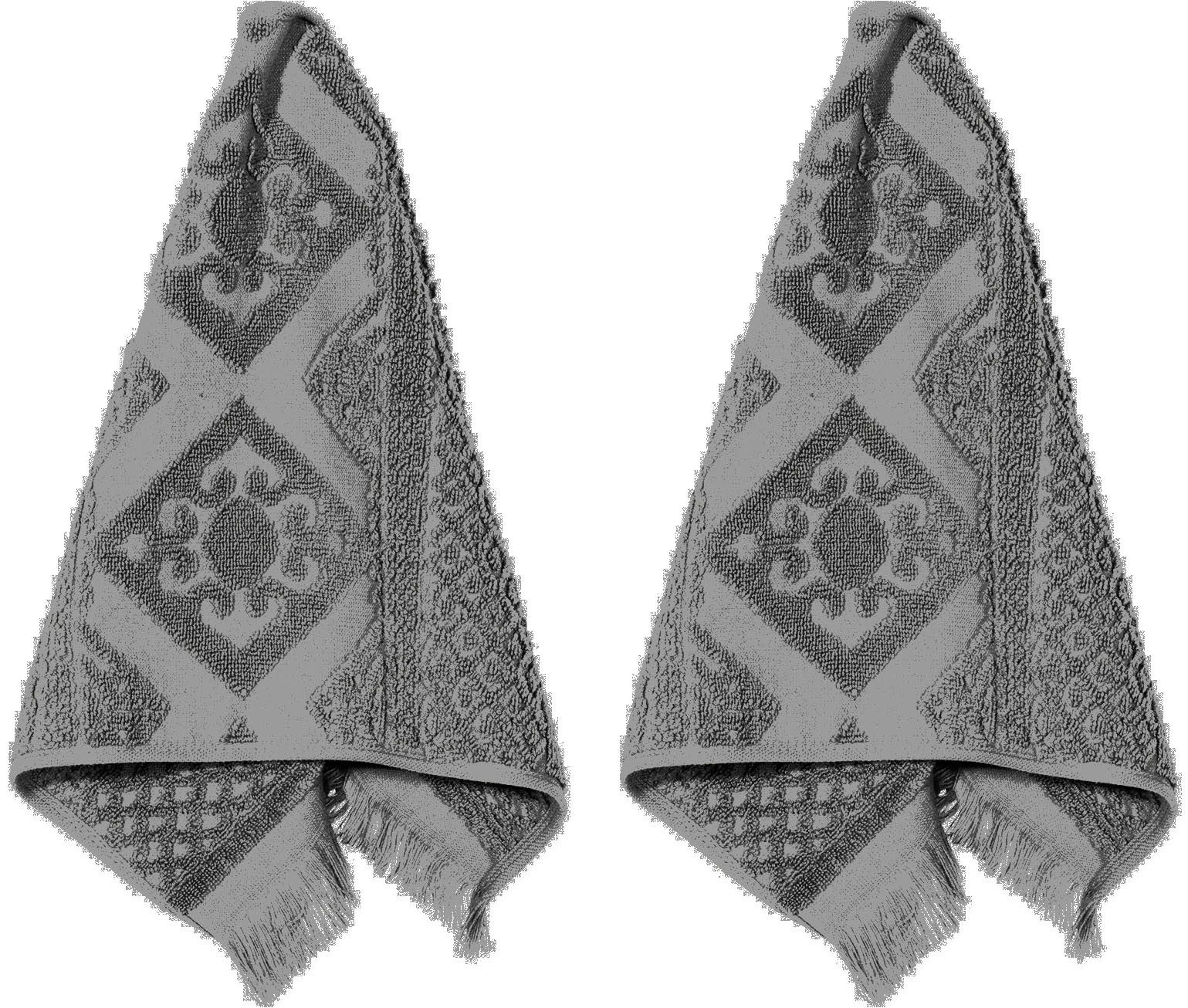 PAD Gästehandtuch HARLEM, 30x50 cm, Frottee (Set, 2-St), Made in Europe, Ton in Ton gestreift, mit Ornamenten, mit Fransen