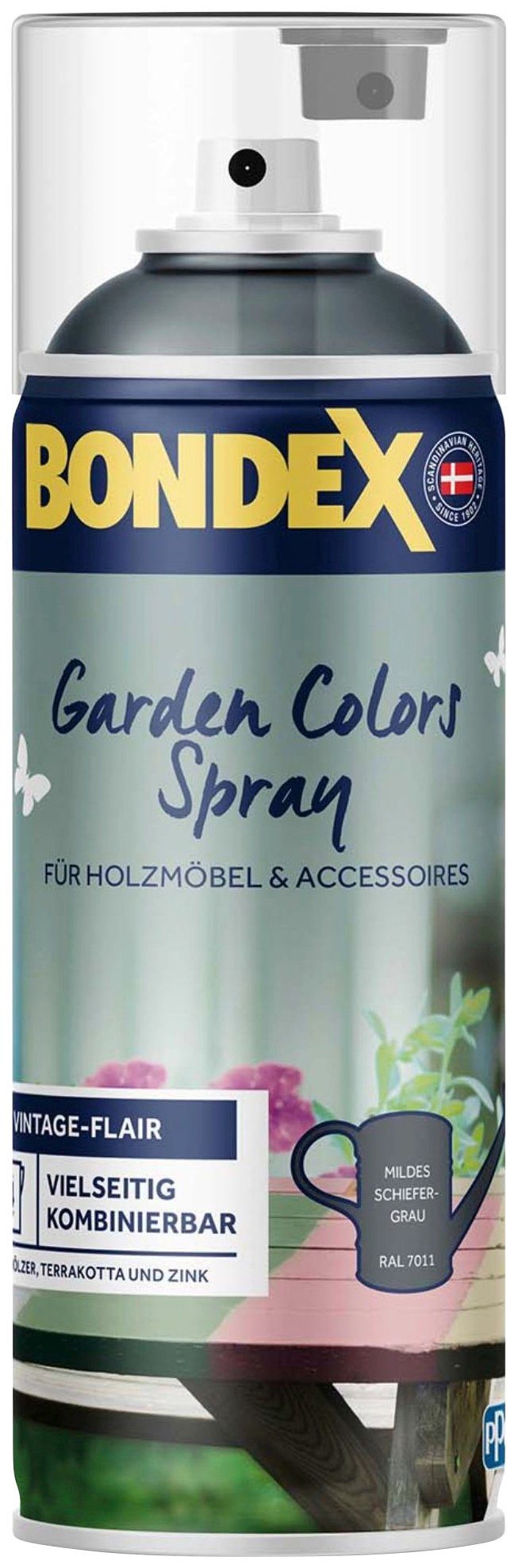Bondex Wetterschutzfarbe GARDEN COLORS Spray, Zartes Lagunenblau, 0,4 Liter Inhalt Mildes Schiefergrau
