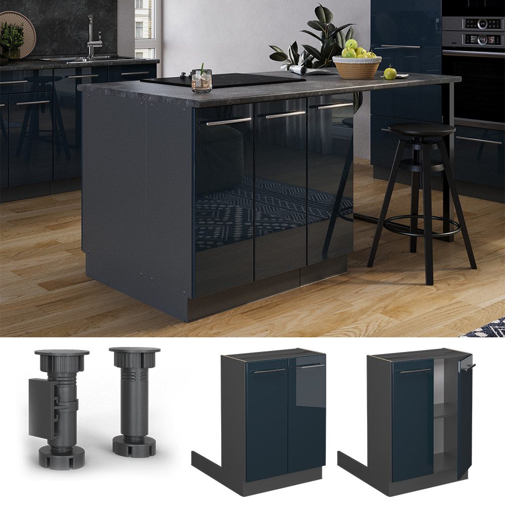 Vicco Unterschrank Fame-Line, Dunkelblau Hochglanz/Anthrazit, 60 günstig online kaufen
