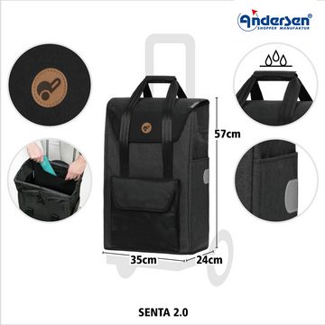 Andersen Einkaufstrolley Komfort Shopper Senta 2.0 schwarz, klappbare Ladefläche, belastbar bis 50kg, wasserabweisend
