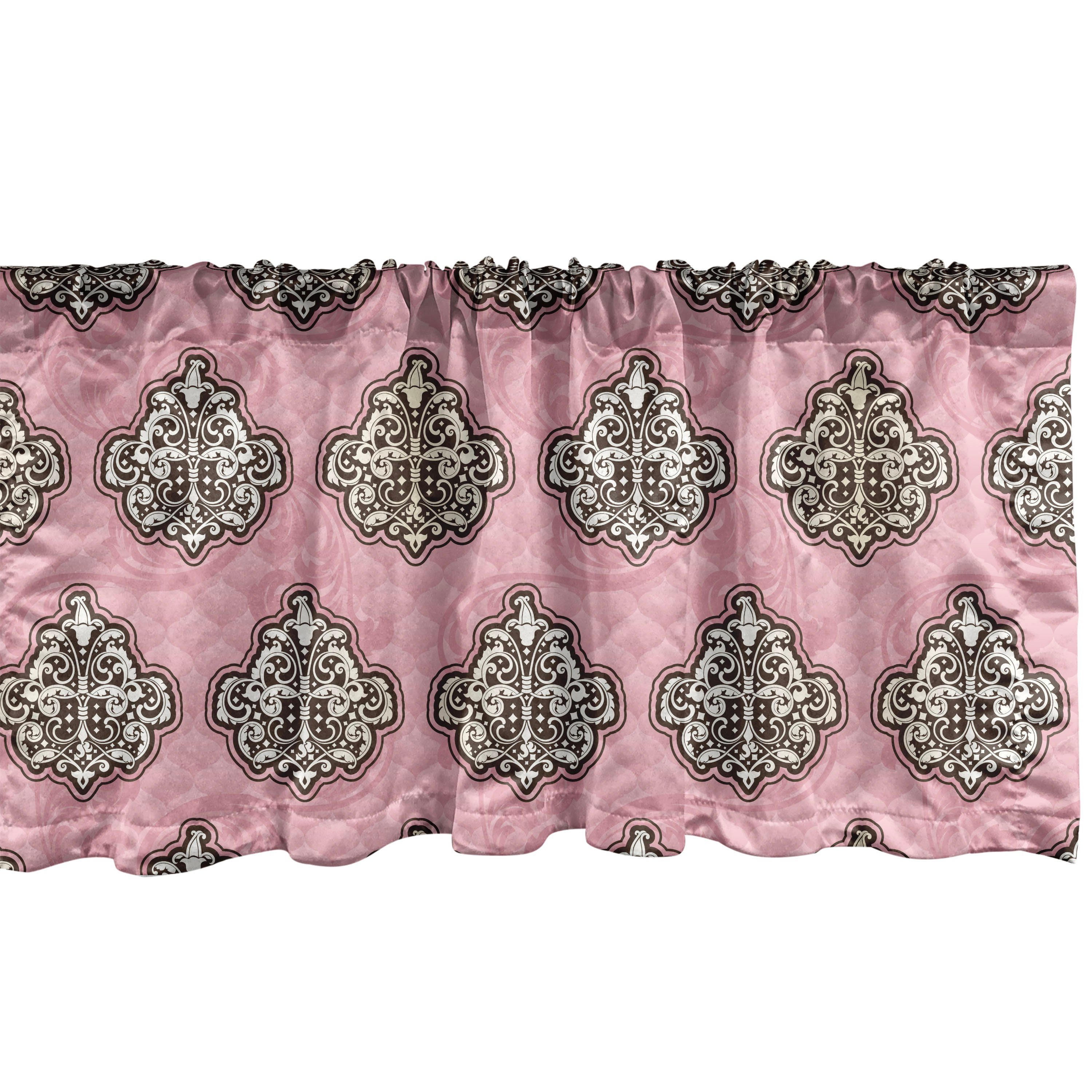 Scheibengardine Vorhang Volant für Küche Schlafzimmer Dekor mit Stangentasche, Abakuhaus, Microfaser, Rosa Damast Modernisierten Rococo Kunst
