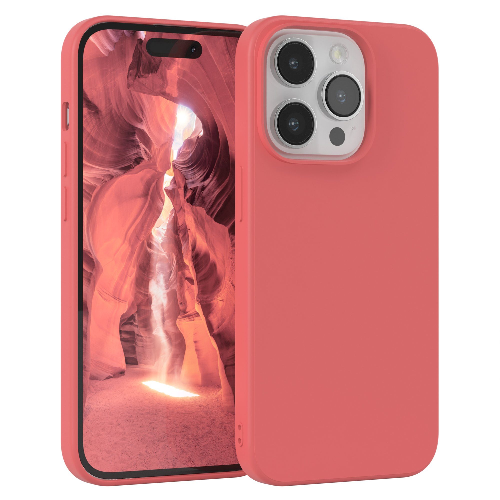 EAZY CASE Handyhülle für Apple iPhone 14 Pro Hülle Silikon 6,1 Zoll, Schutzhülle mit Kameraschutz stoßfest telefonhülle Matt Rot / Hellrot