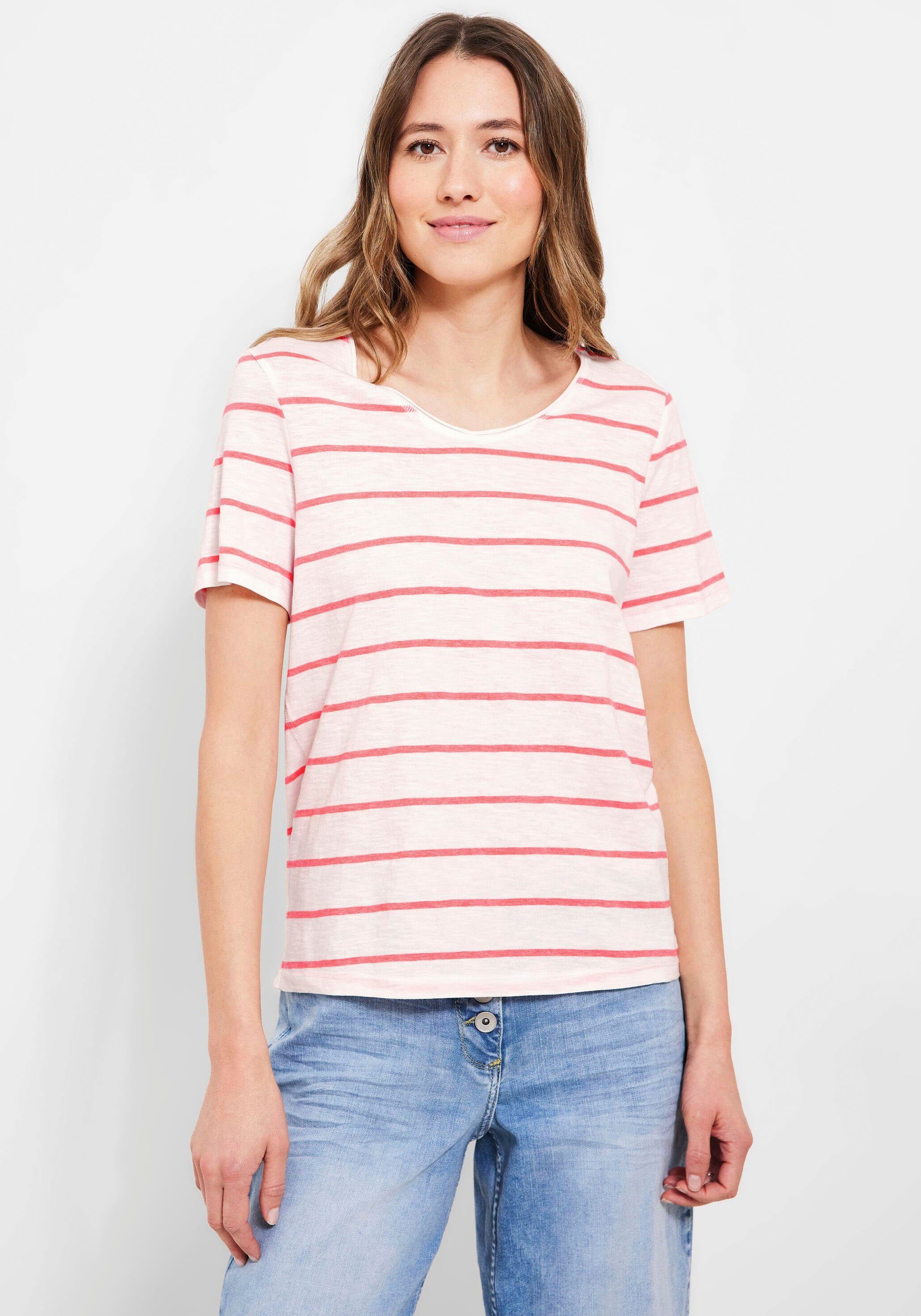 Ausschnitt bright Cecil Rollkante coral mit T-Shirt am