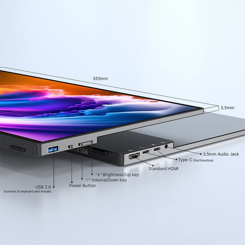 Minix SF16T Portabler Monitor (1920 x 1200 px, FHD, 60 Hz, IPS, Smart Touch, Adjustable Stand)