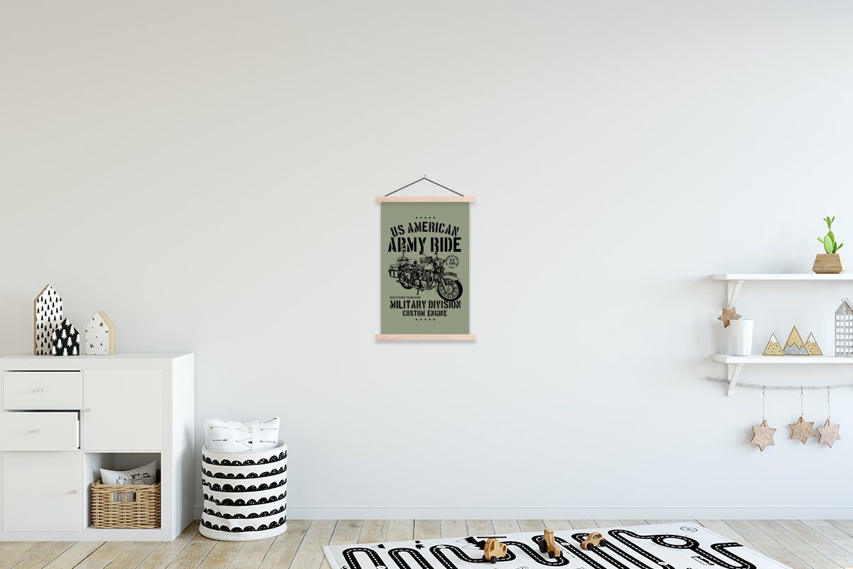 MuchoWow Poster Mancave - Motorrad - Armee - Vintage, (1 St), Posterleiste, Textilposter für Wohnzimmer, Bilderleiste, Magnetisch