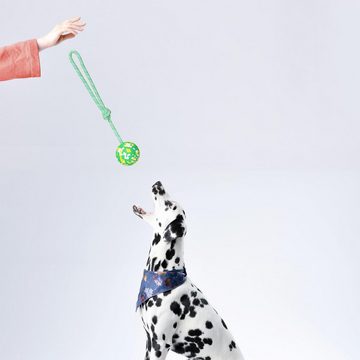 Silberstern Kauspielzeug Hundeball-Seilspielzeug, interaktiver Hundeseilball aus Naturkautschuk, Apportier- und Ziehspielzeugball, geeignet für alle Hunde