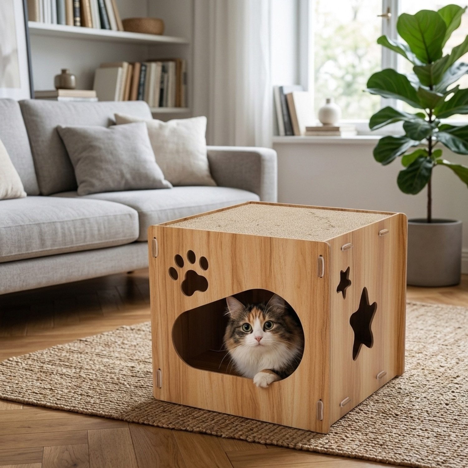 SNOEKIE Kratzbrett SNOEKIE Würfel-Katzenbett mit Kratzbrett aus Holz