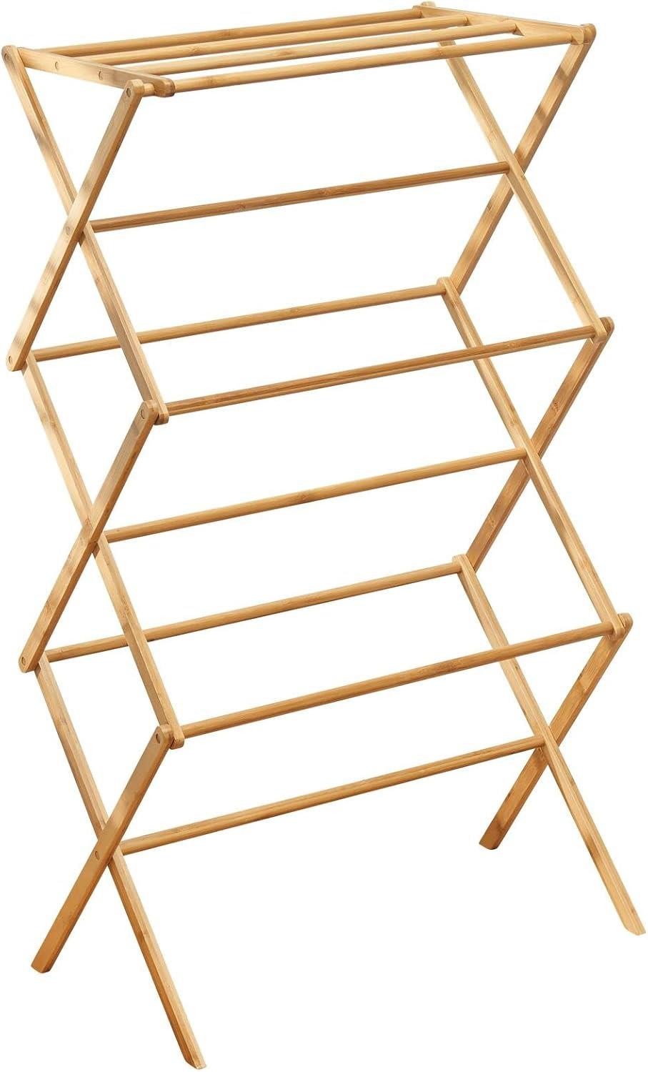 mDesign Badaccessoire-Set Wäscheständer Bambus 3 Ebenen Turmtrockner naturfarben 110 cm klappb