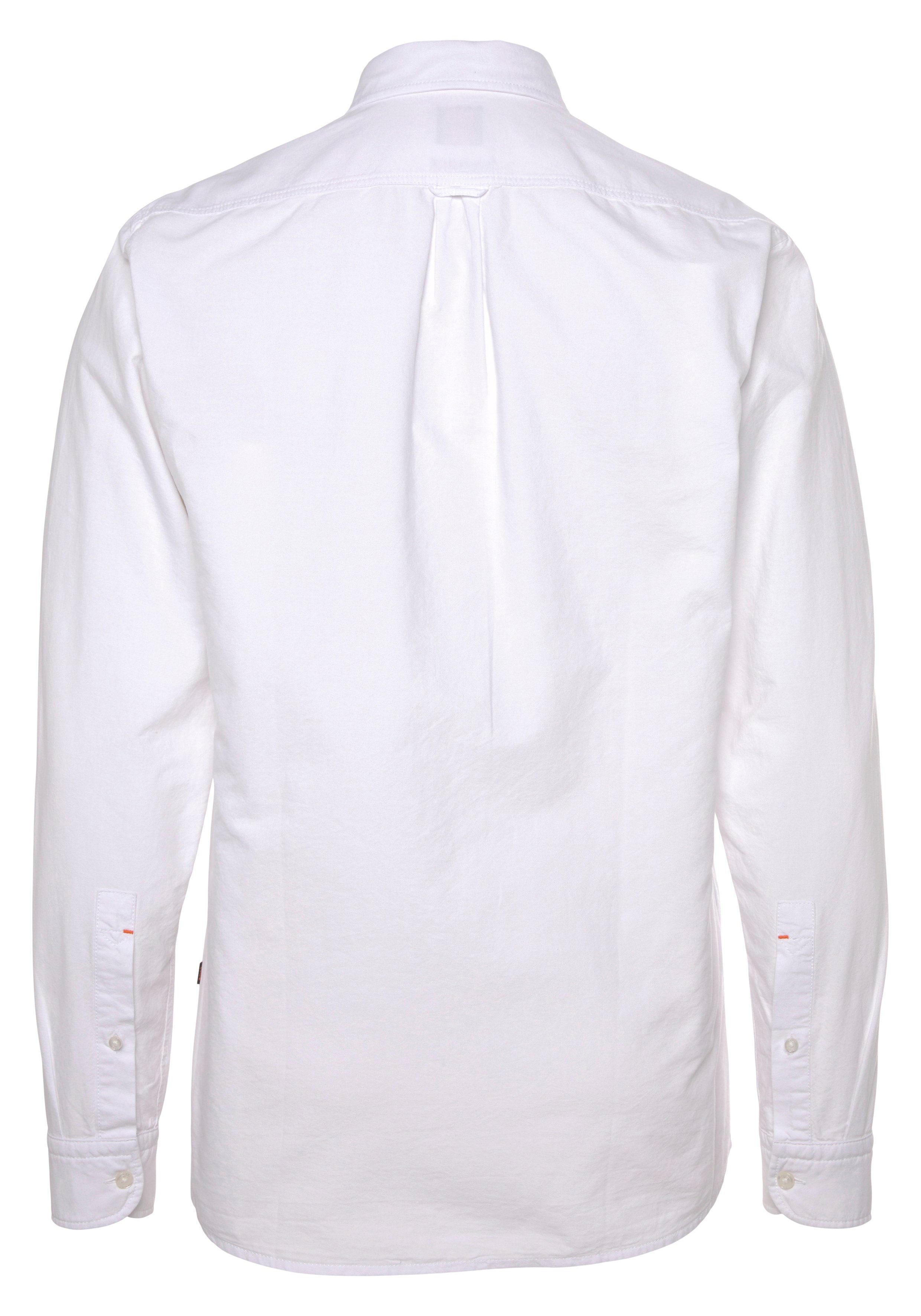 Manschettenschlitz ORANGE am HUGO BOSS Langarmshirt (1-tlg) mit Label-Stickerei Rickert white100